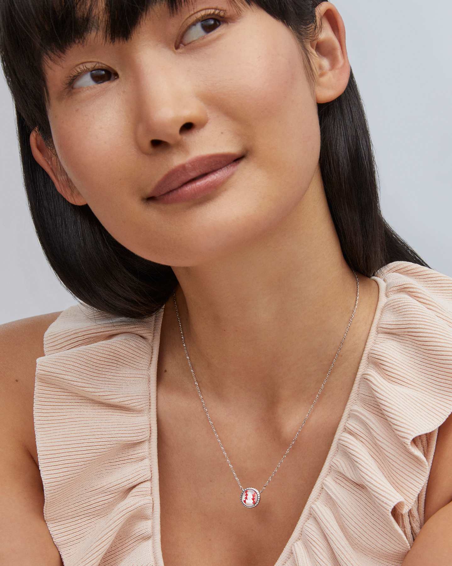 Baseball Silver Short Pendant Necklace in Ivory Mother-of-Pearl