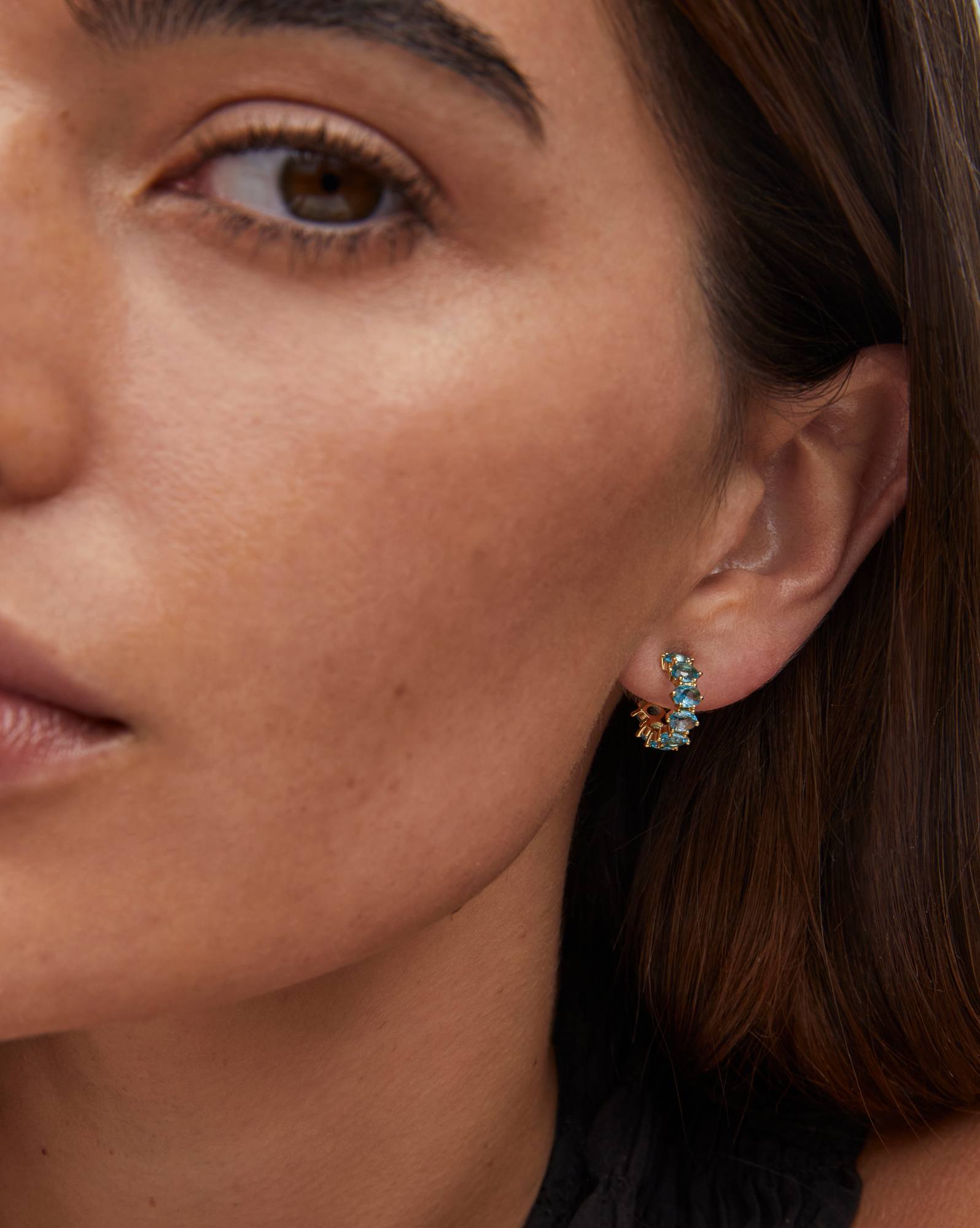 Cailin Gold Huggie Earrings in Aqua Crystal
