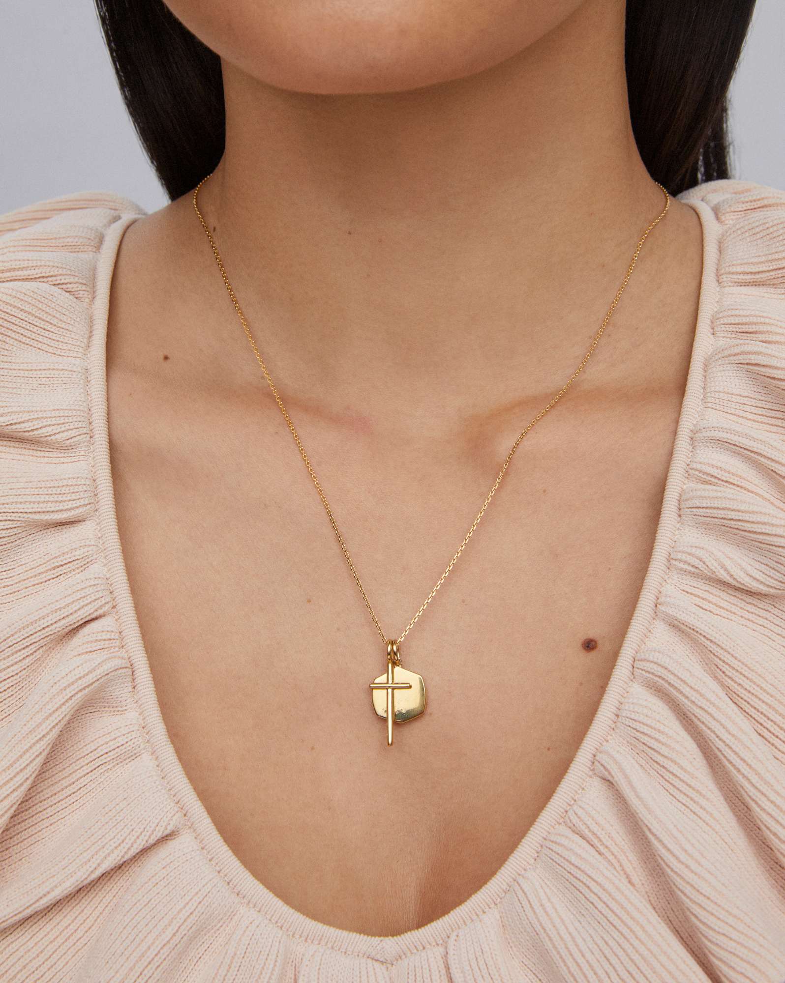 Davis Cross Charm Necklace in 18k Yellow Gold Vermeil