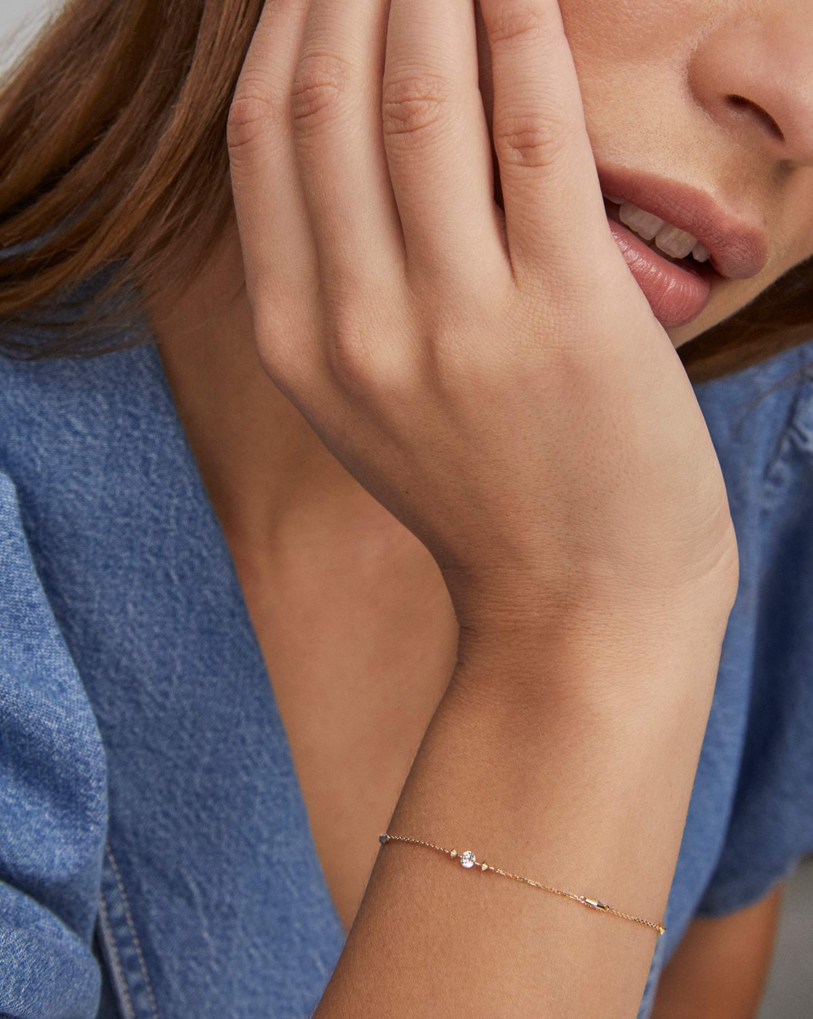 0.10 ct Floating Lab Grown White Diamond Delicate Chain Bracelet in 14k Yellow Gold