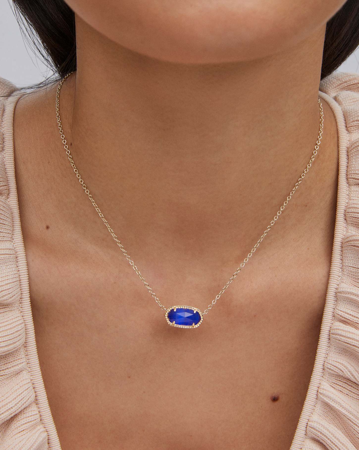 Elisa Gold Pendant Necklace in Cobalt Cat's Eye