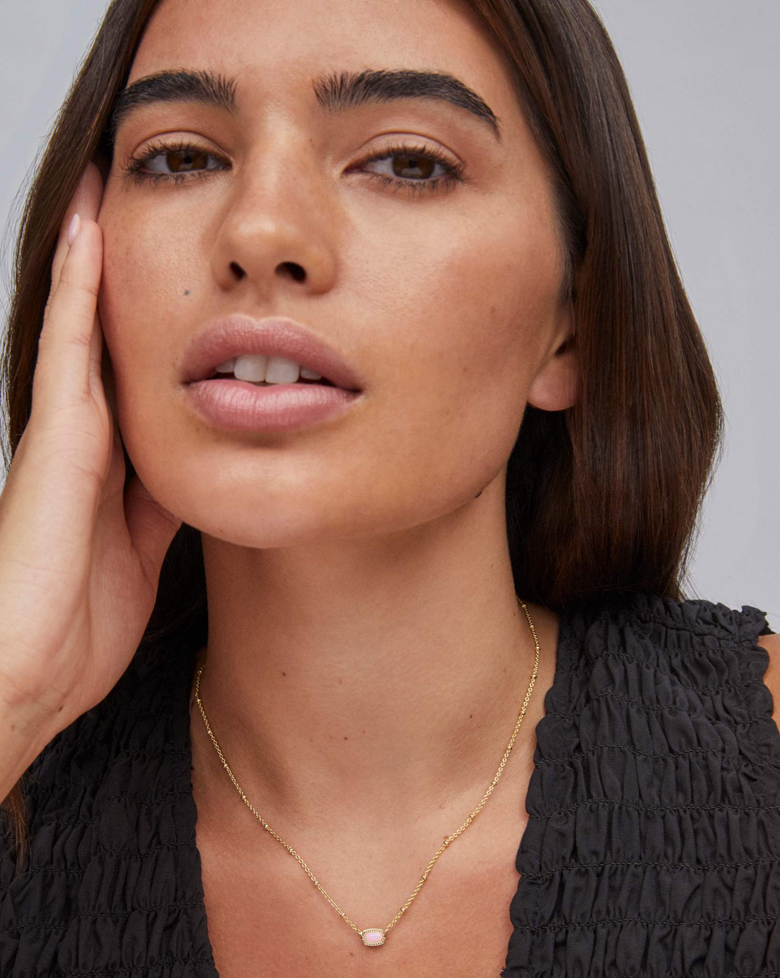 Mini Elisa Gold Satellite Short Pendant Necklace in Pink Opalite Crystal