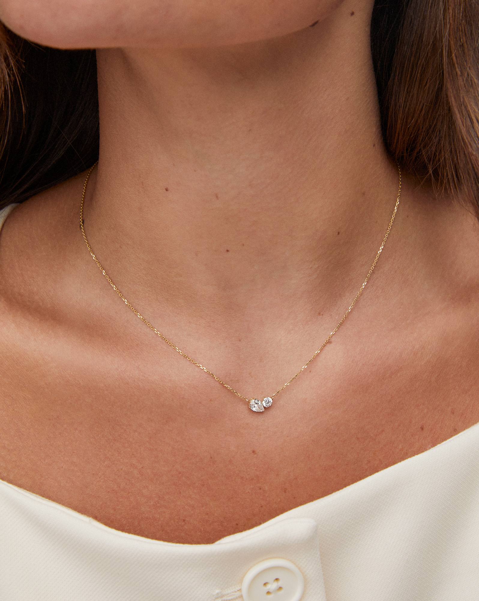 0.51 ct Lab Grown White Diamond Toi et Moi Small Pendant Necklace in 14k Yellow Gold