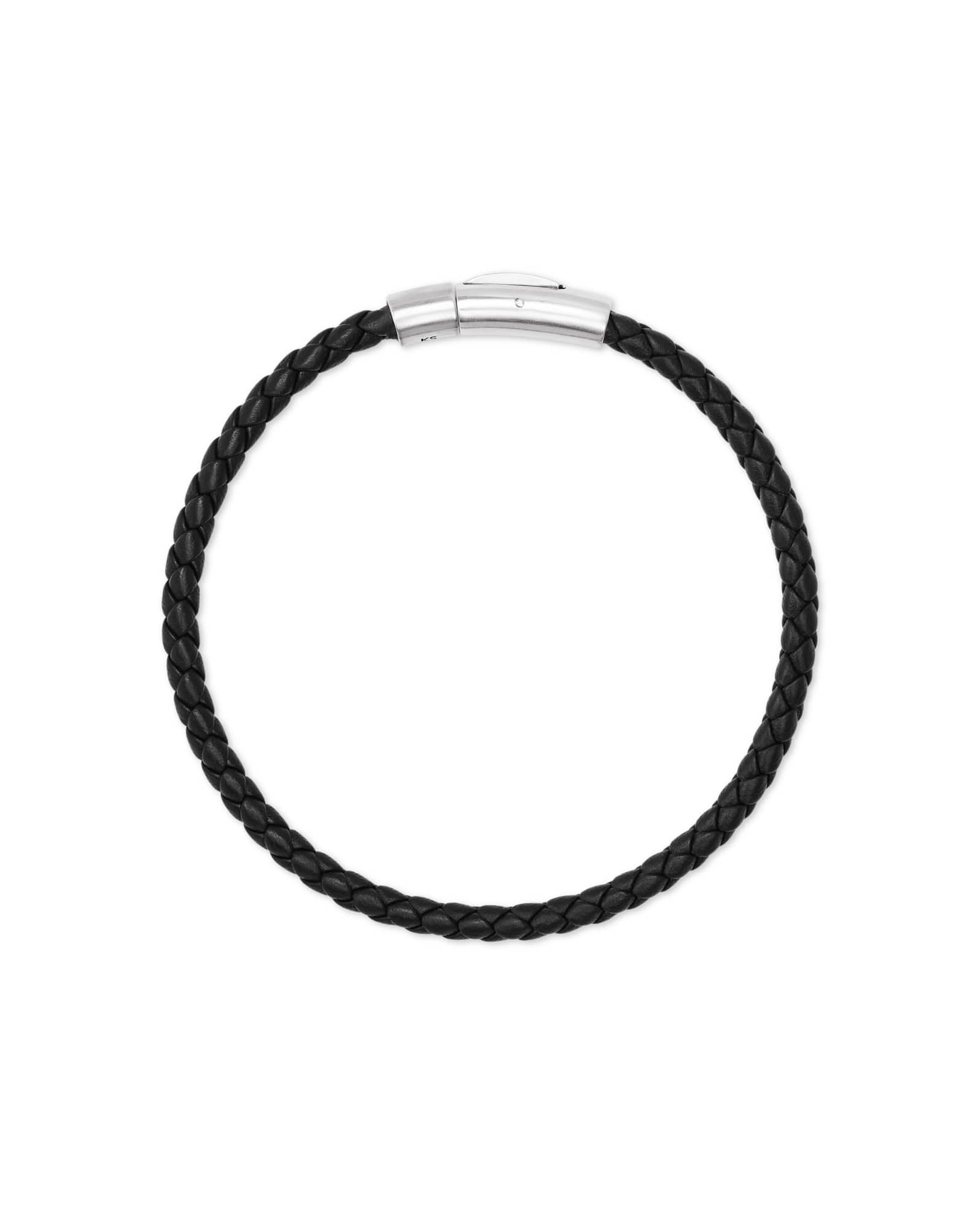 Evans Sterling Silver Corded Bracelet in Black Leather
