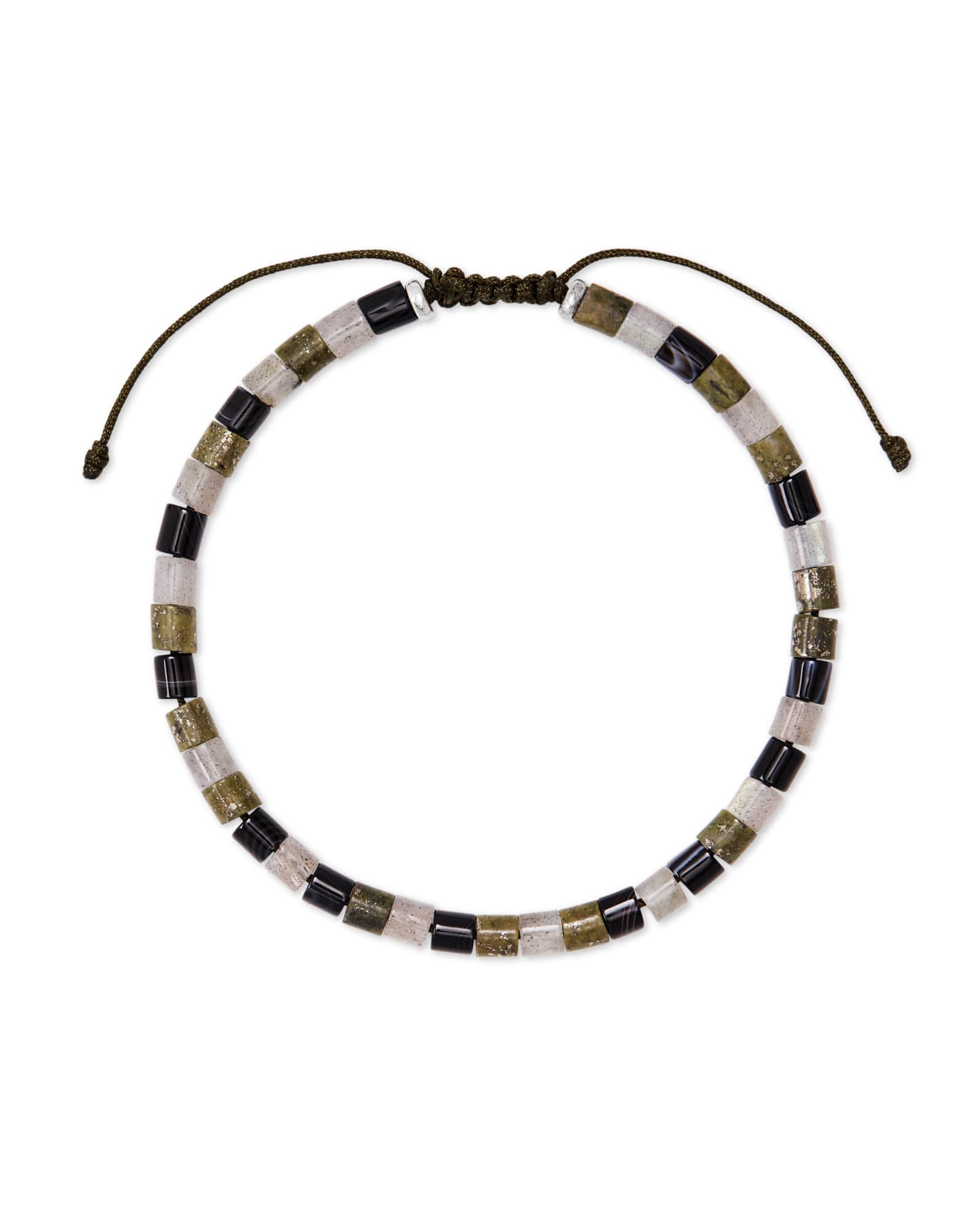 Grey Oxidized Sterling Silver Corded Bracelet in Olive Mix