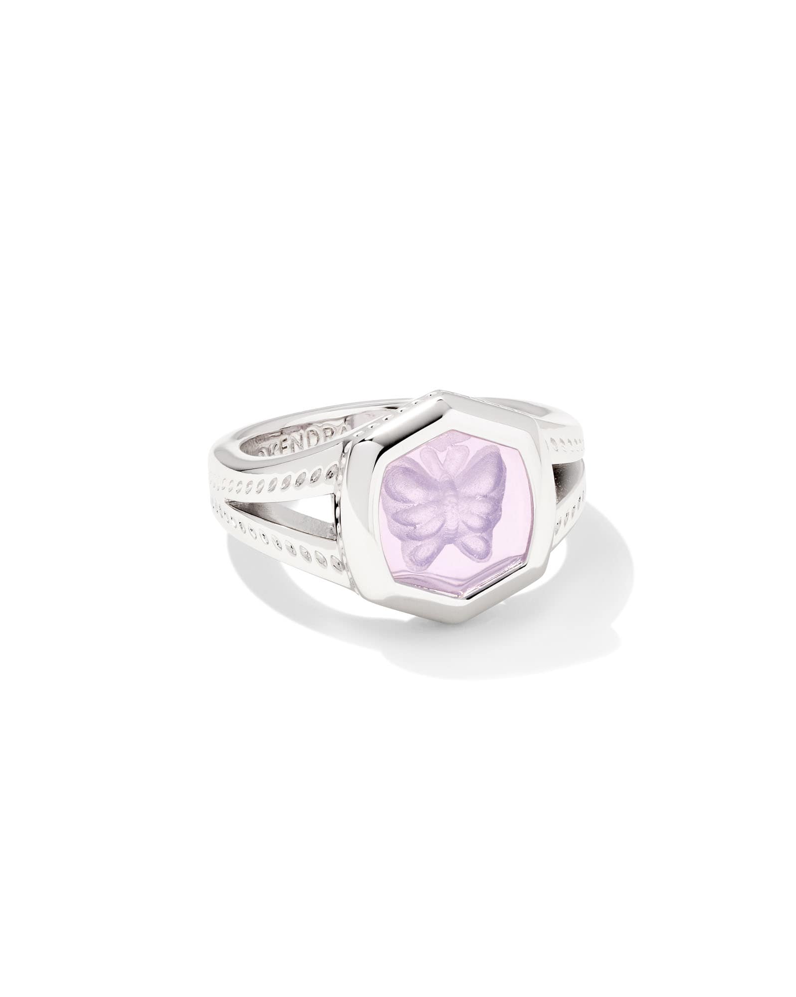 Davie Intaglio Silver Statement Ring in Lavender Opalite Glass Butterfly