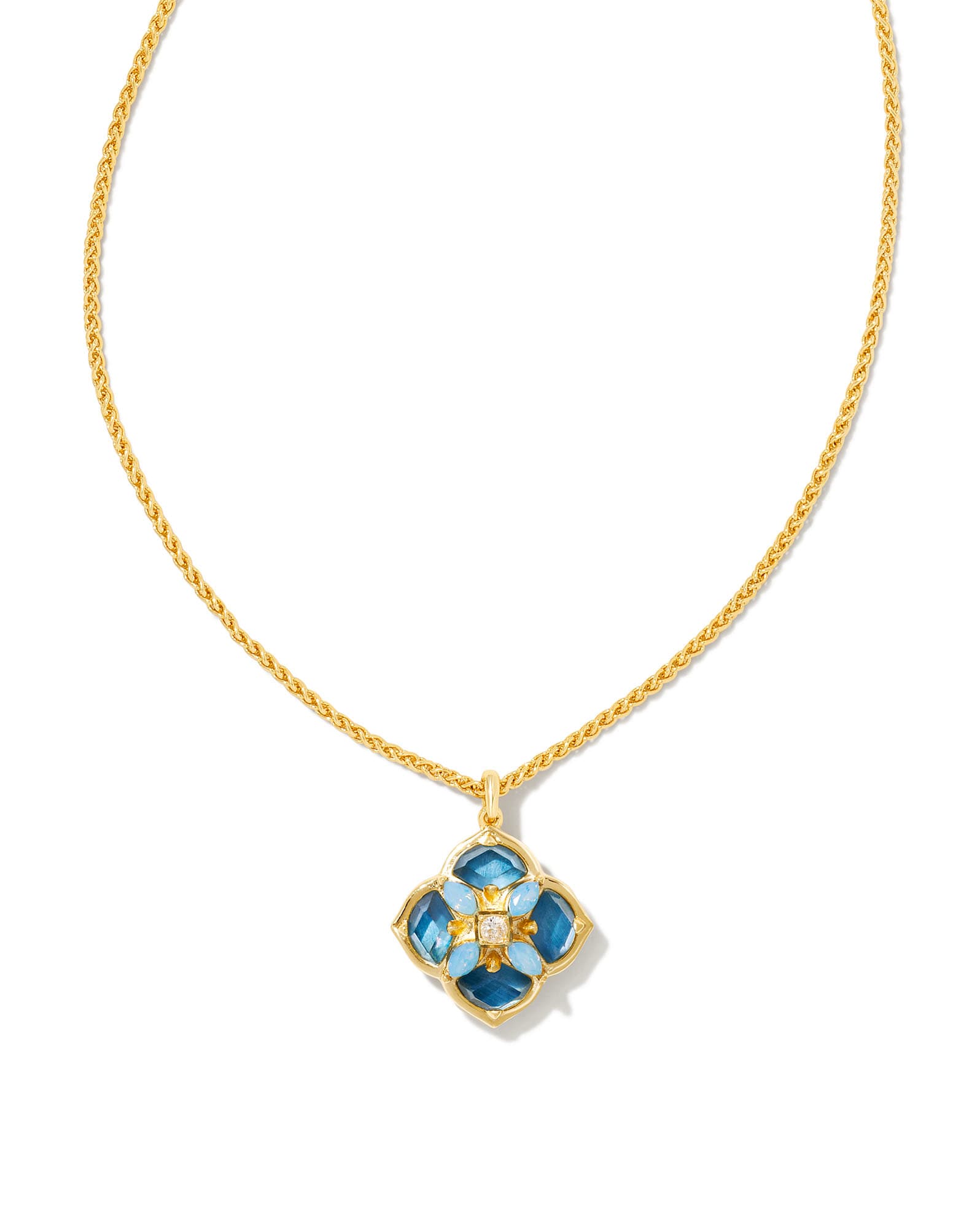 Dira Stone Gold Short Pendant Necklace in Blue Mix