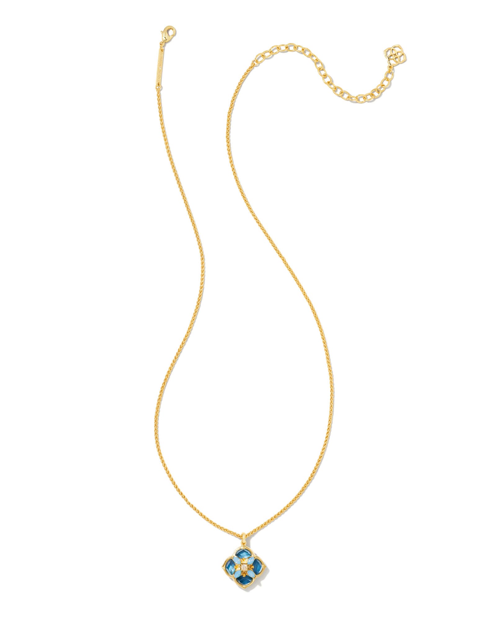 Dira Stone Gold Short Pendant Necklace in Blue Mix