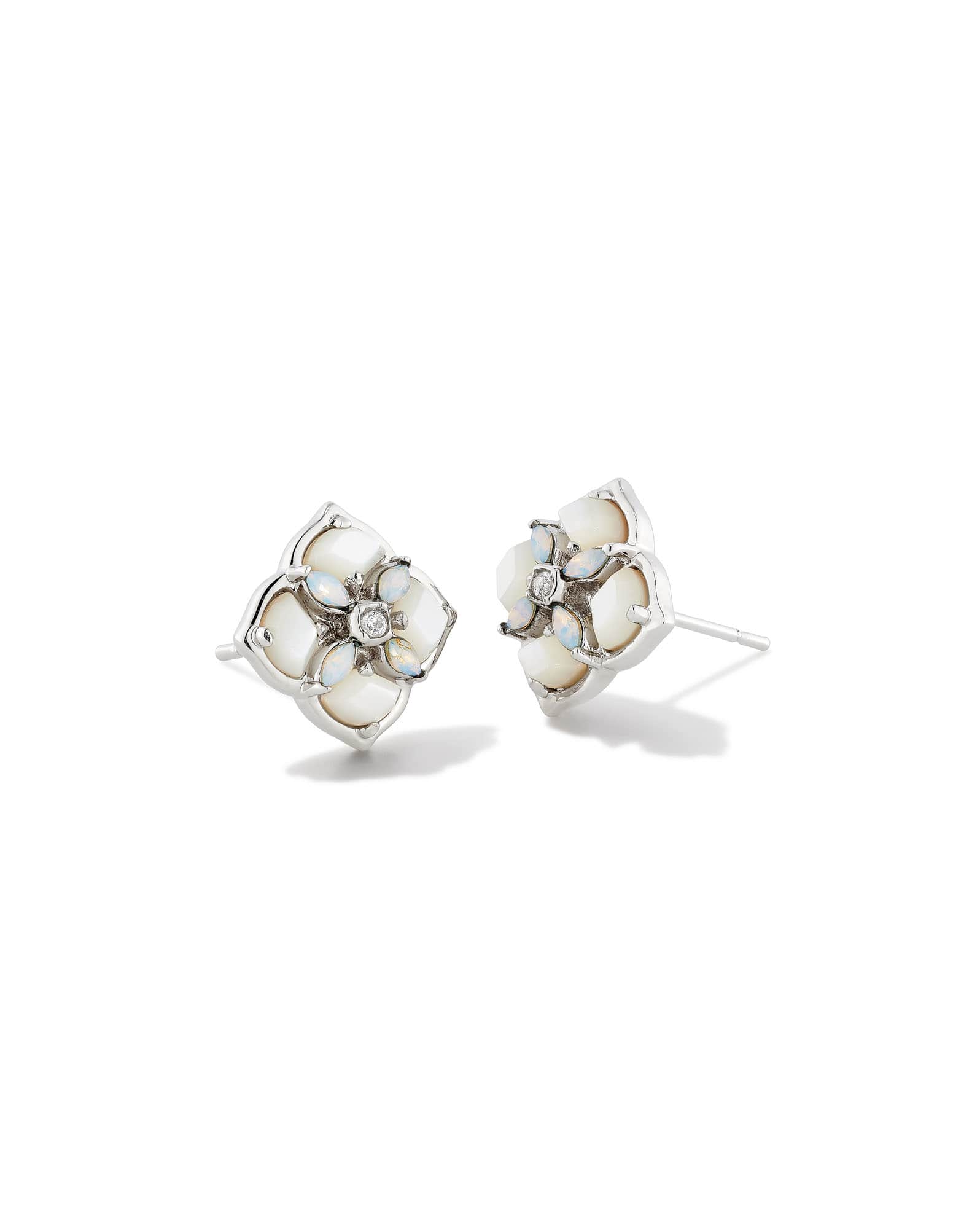 Dira Stone Silver Stud Earrings in Ivory Mix