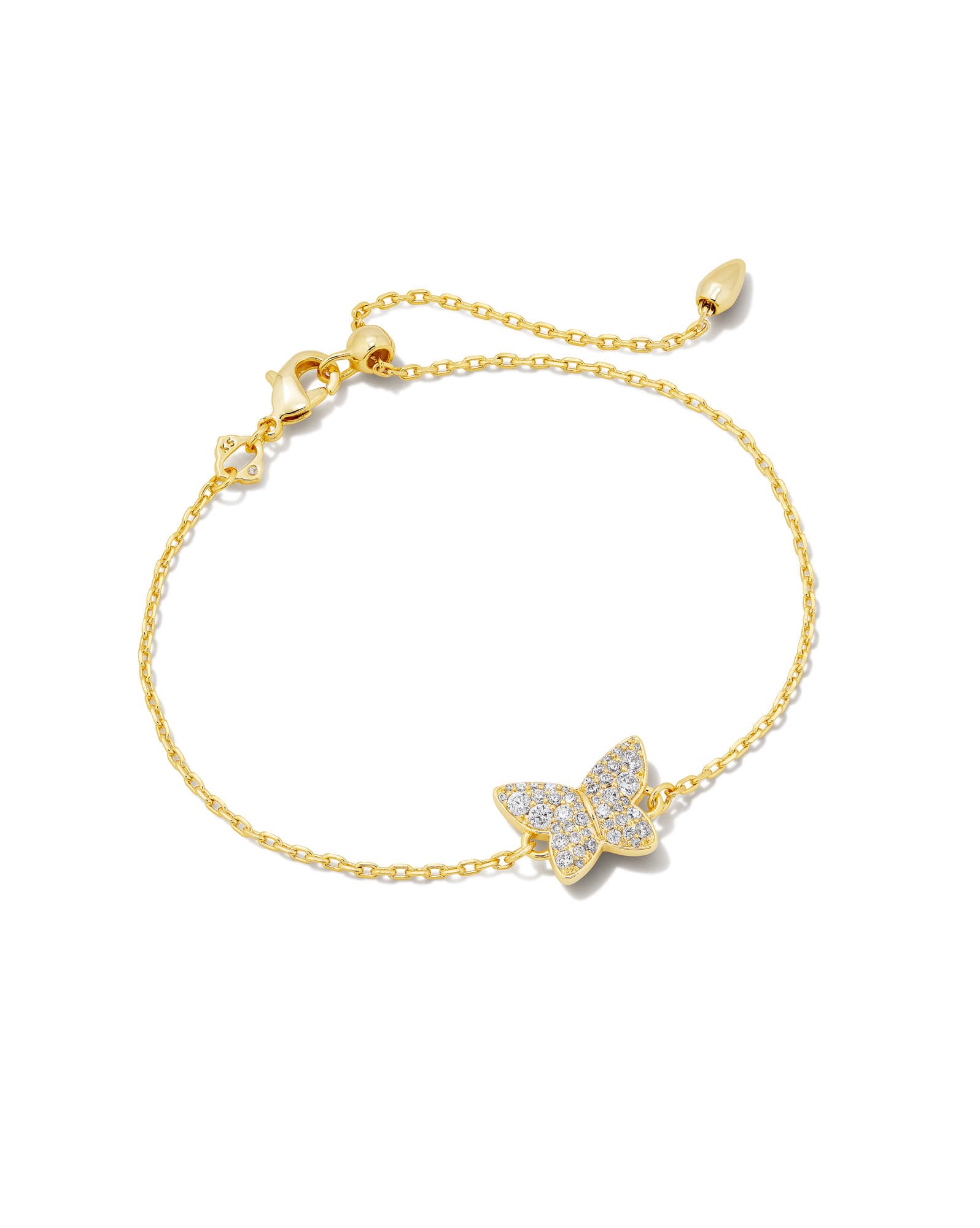 Lillia Crystal Butterfly Gold Delicate Chain Bracelet in White CZ