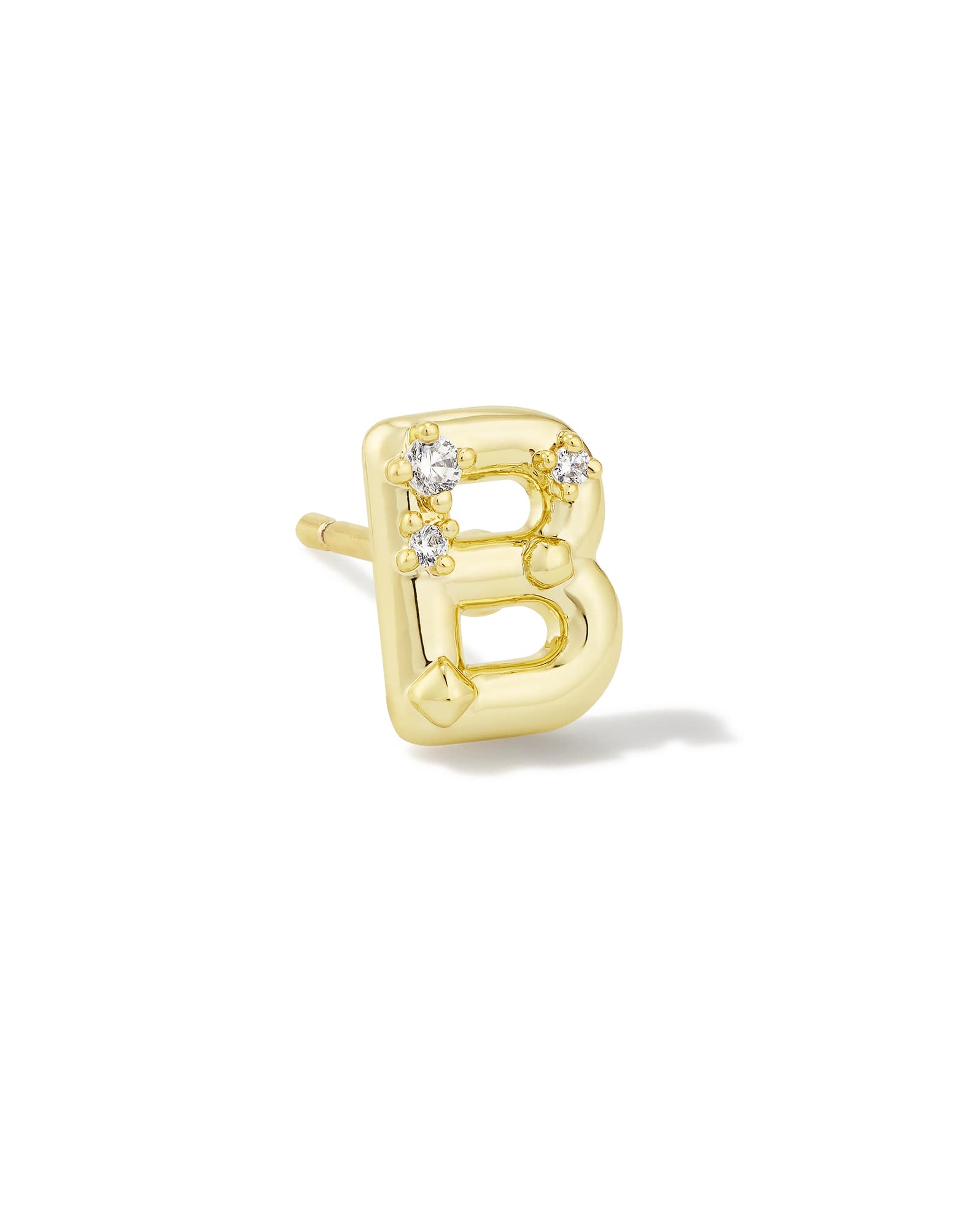Crystal Letter B Gold Single Stud Earring in White Crystal