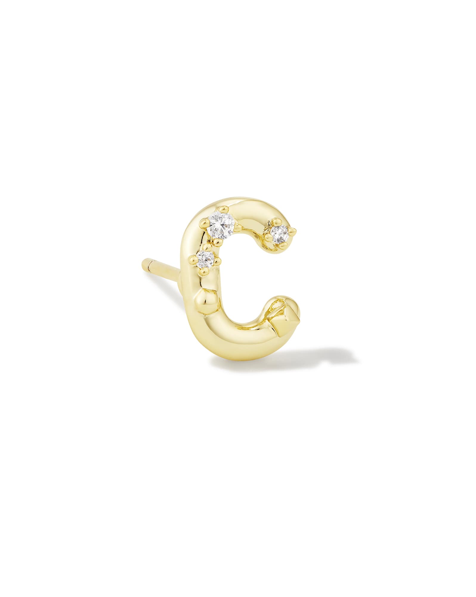 Crystal Letter C Gold Single Stud Earring in White Crystal