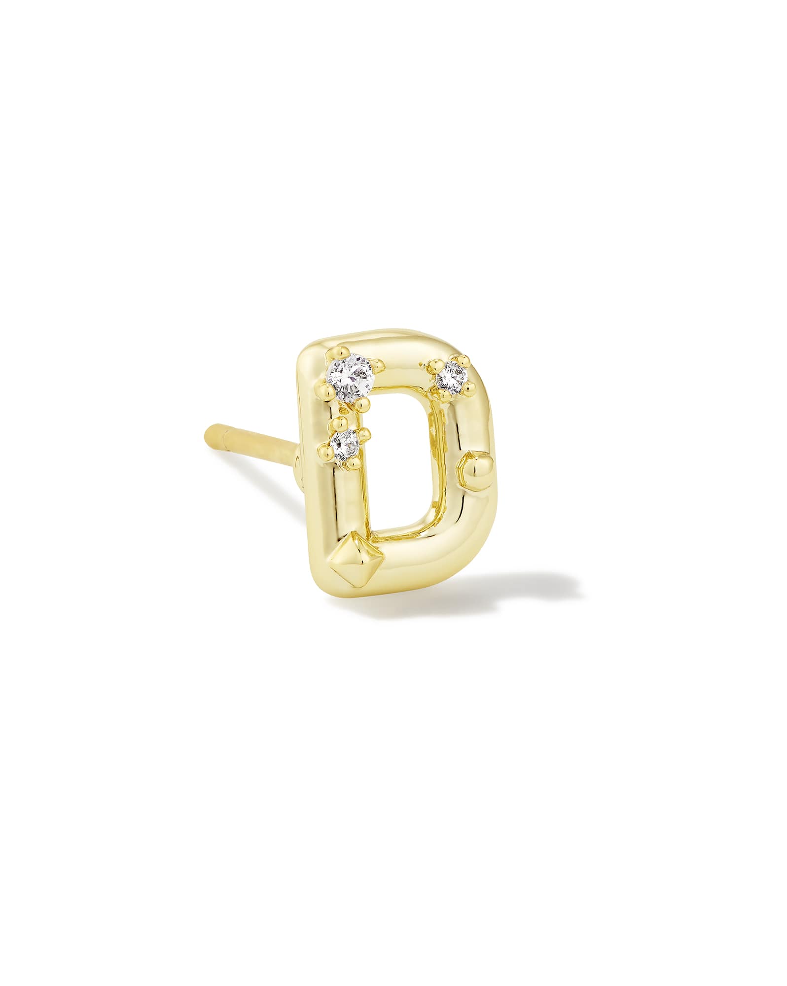 Crystal Letter D Gold Single Stud Earring in White Crystal