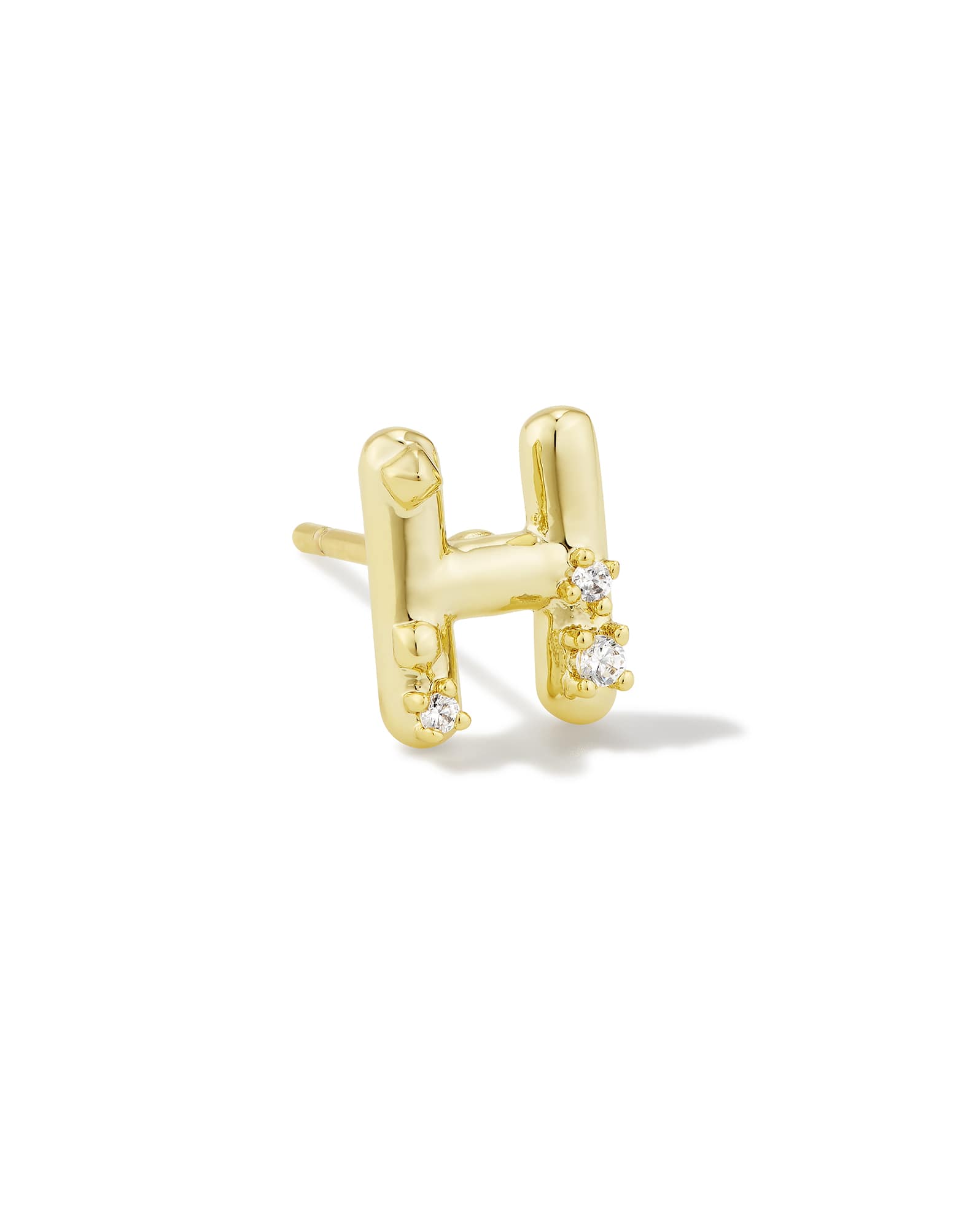 Crystal Letter H Gold Single Stud Earring in White Crystal