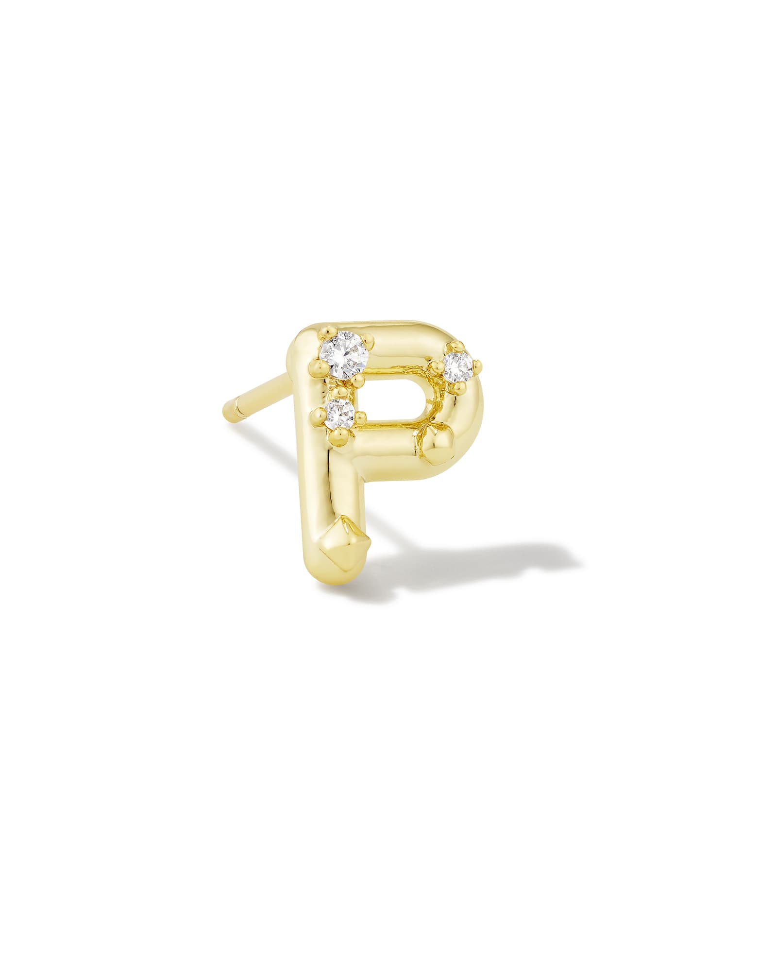 Crystal Letter P Gold Single Stud Earring in White Crystal