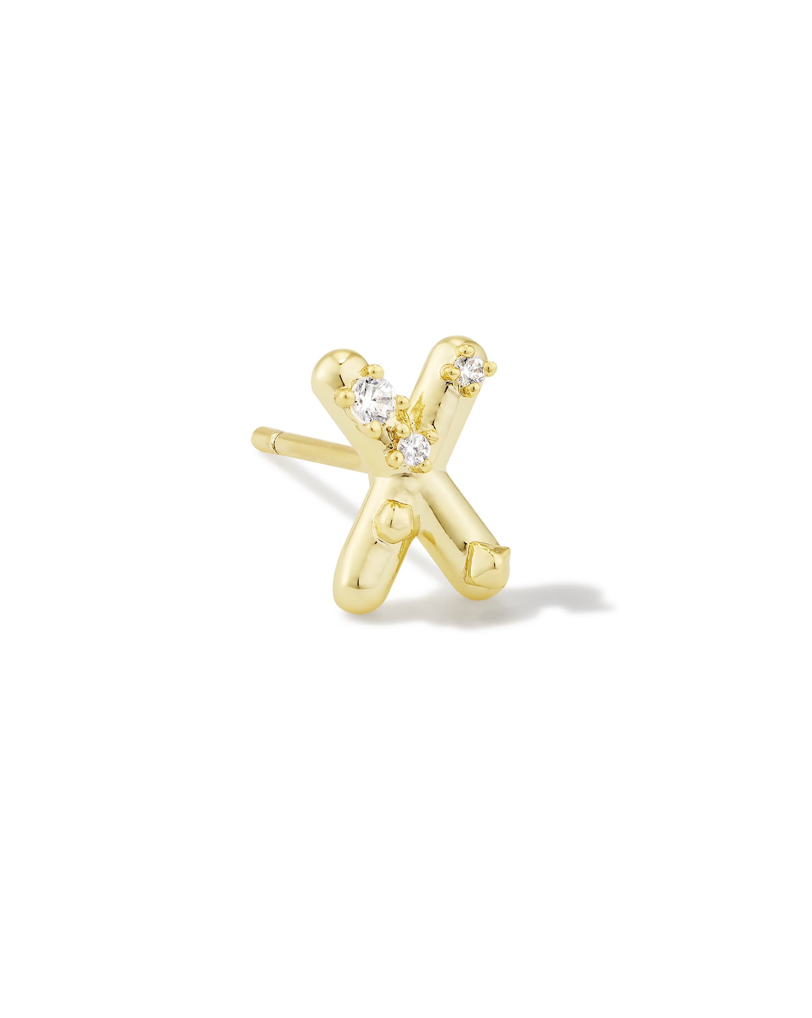 Crystal Letter X Gold Single Stud Earring in White Crystal