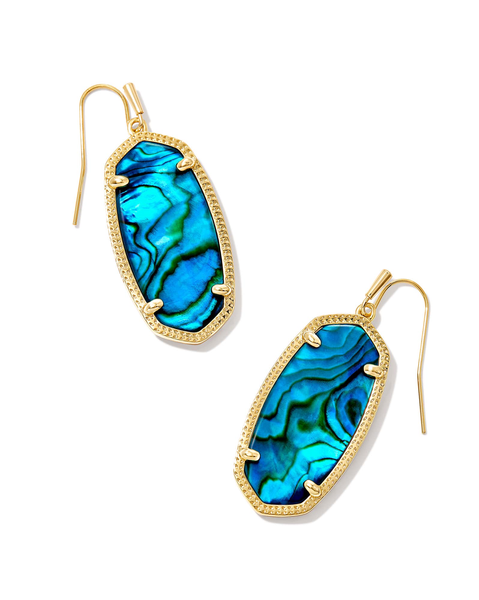 Elle Gold Drop Earrings in Teal Abalone