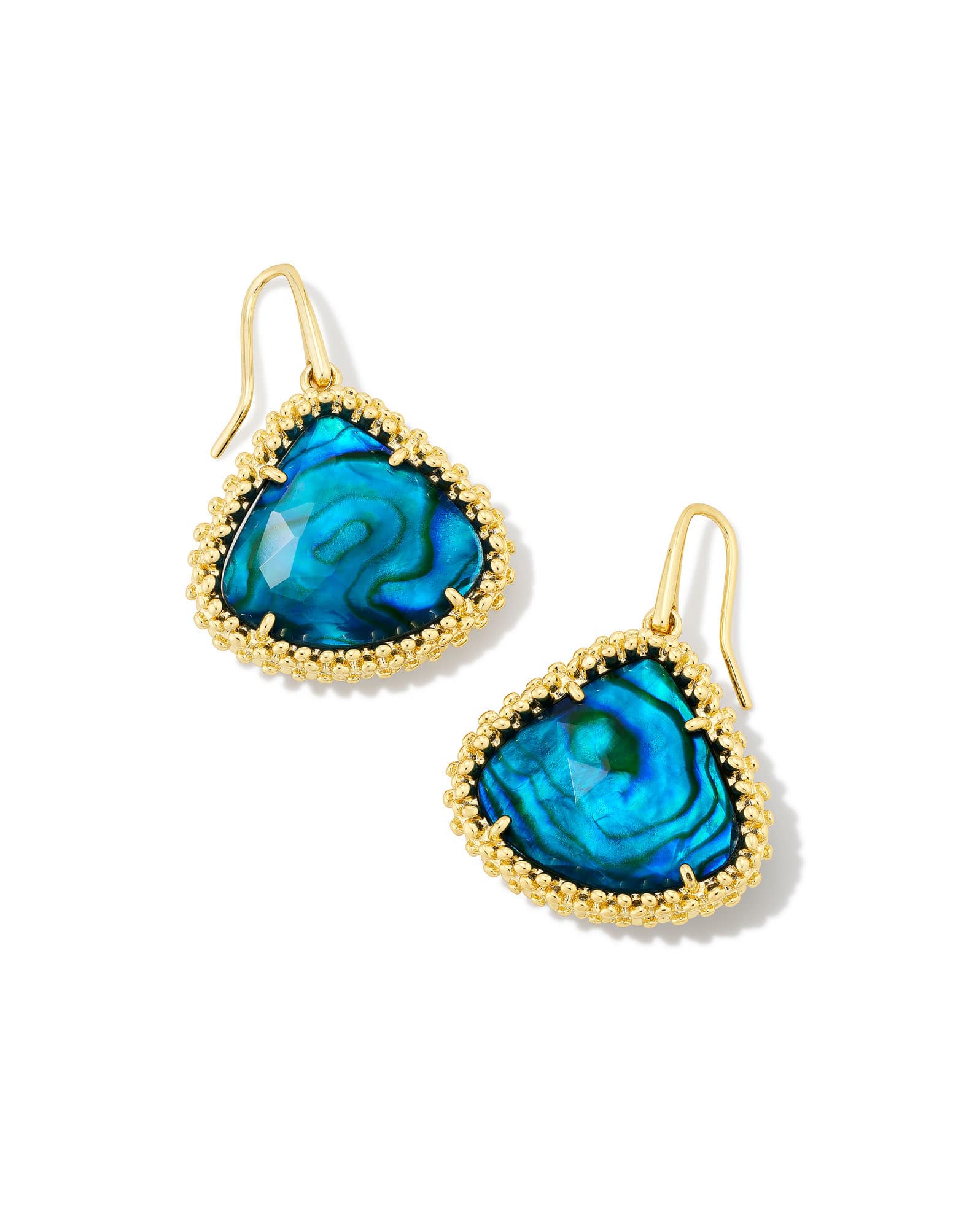 Framed Kendall Gold Large Drop Earrings in Teal Abalone