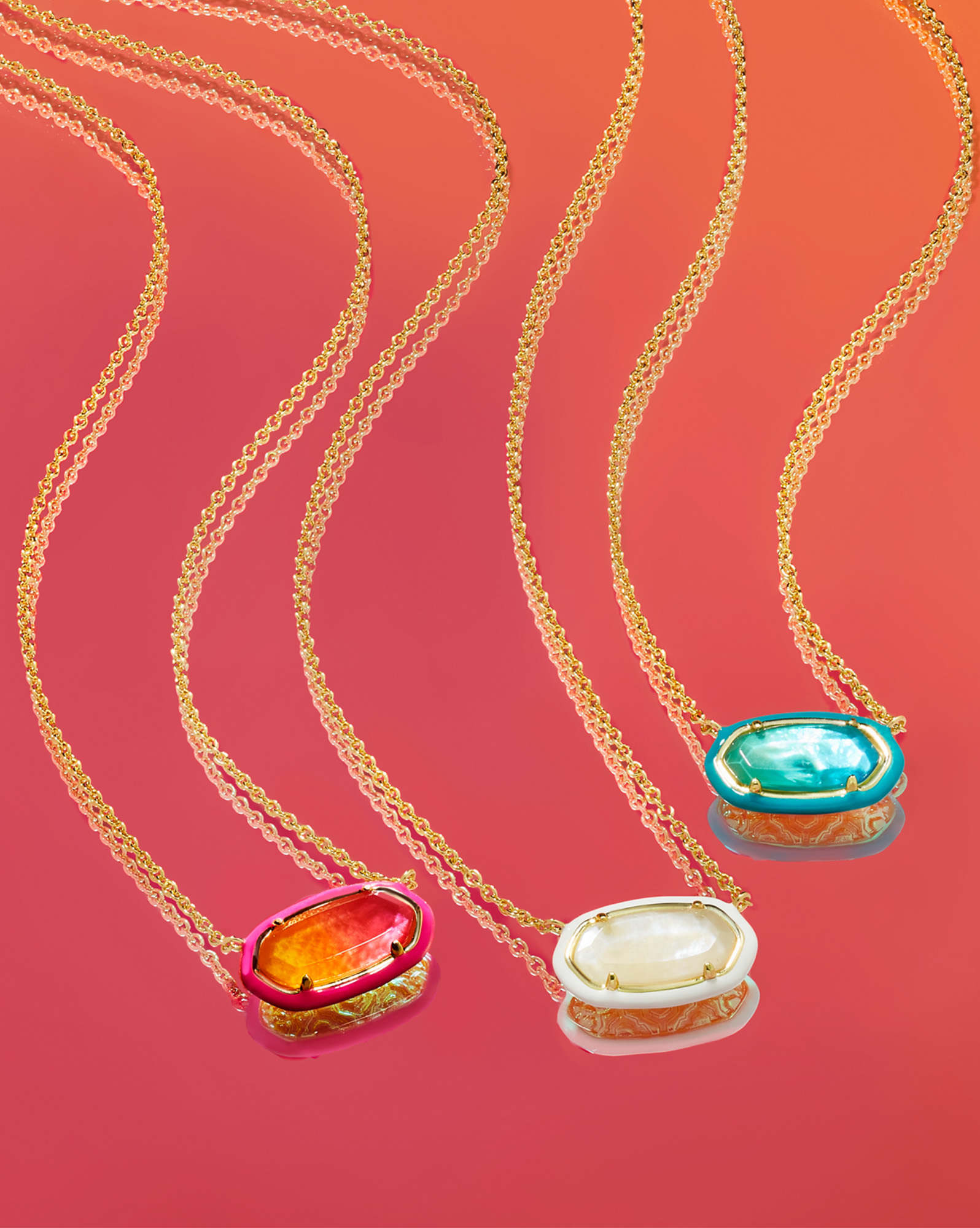 Elisa Gold Enamel Framed Short Pendant Necklace in Sunset Ombre Illusion