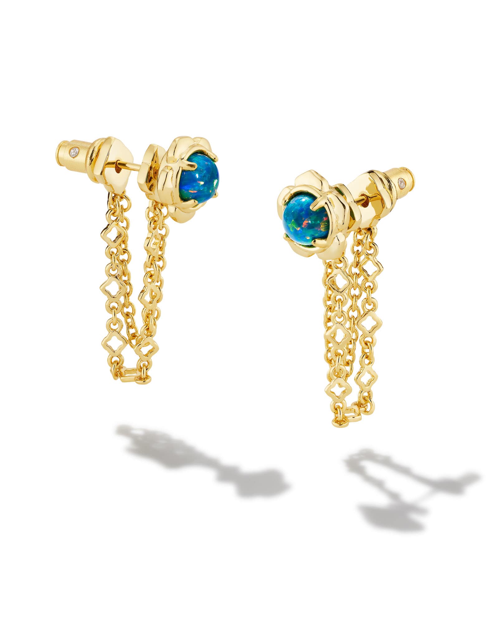 Susie Convertible Gold Ear Jacket Earrings in Marine Lab Grown Opal