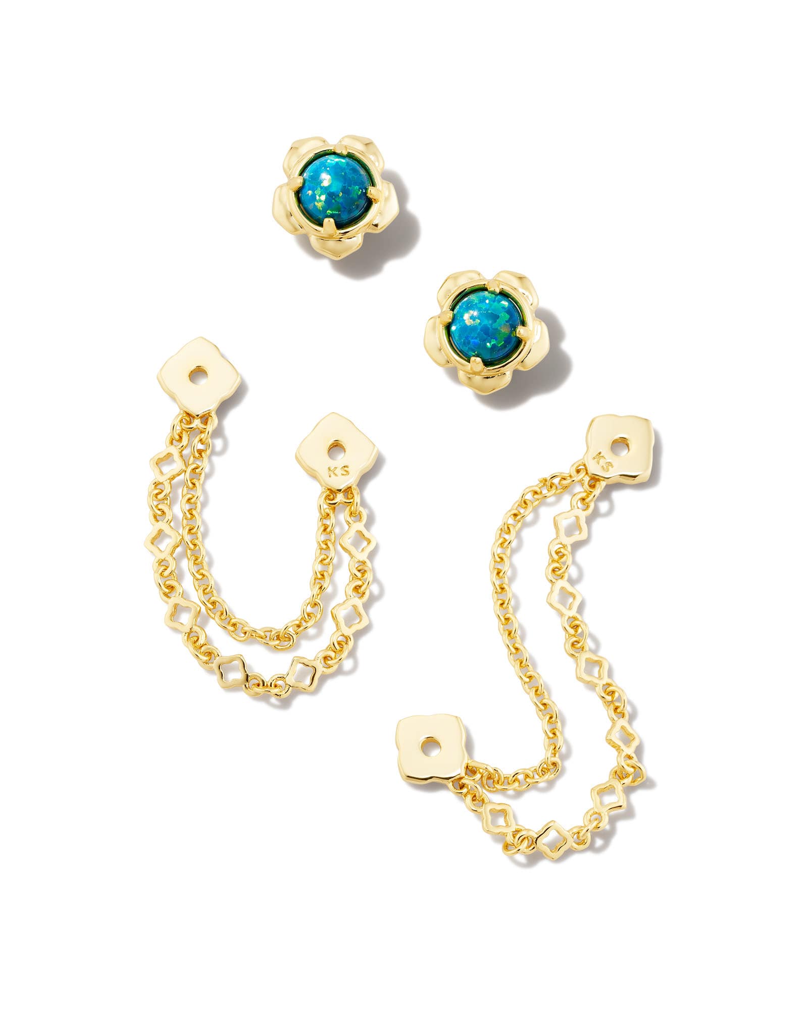 Susie Convertible Gold Ear Jacket Earrings in Marine Lab Grown Opal