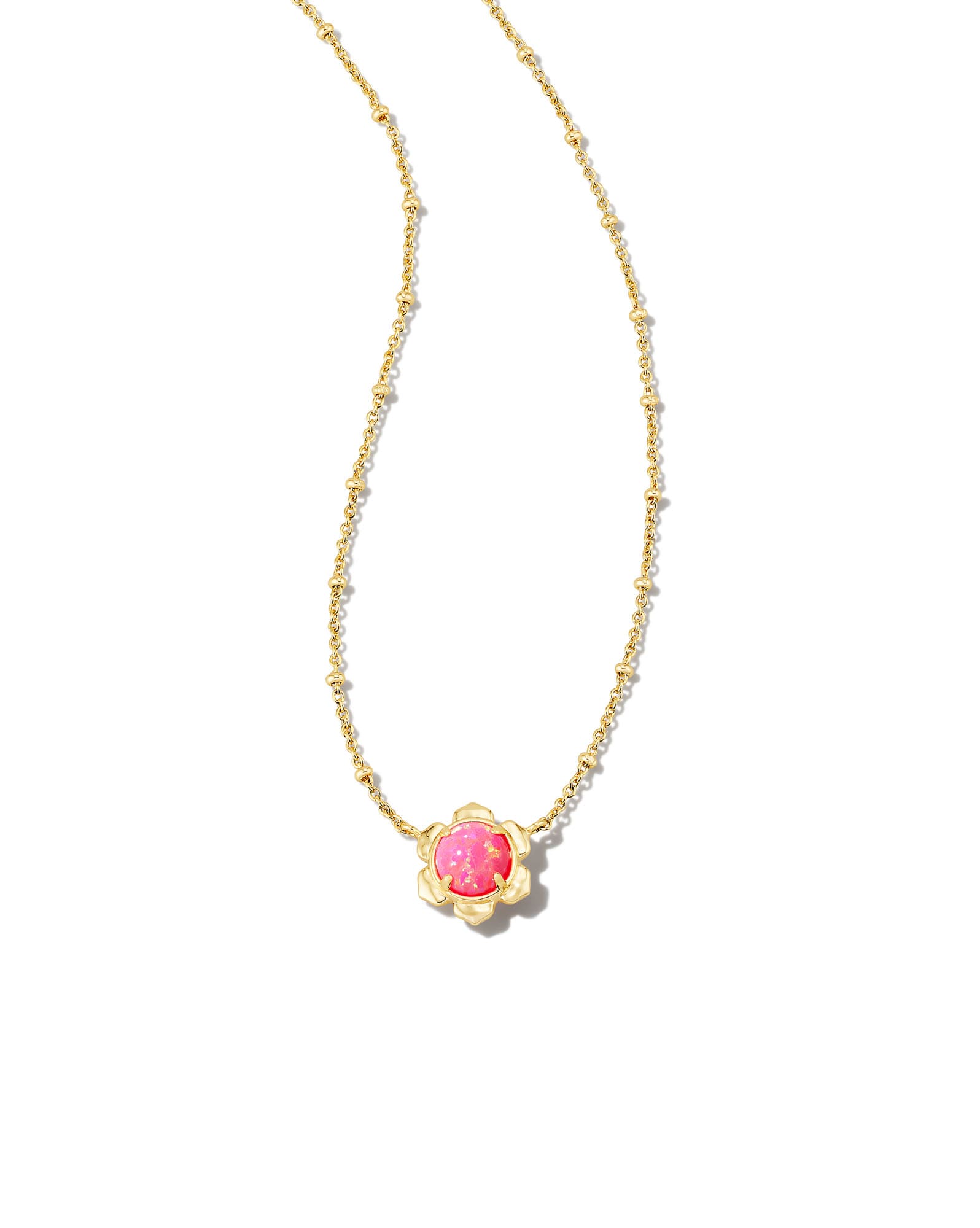 Susie Gold Short Pendant Necklace in Hot Pink Lab Grown Opal