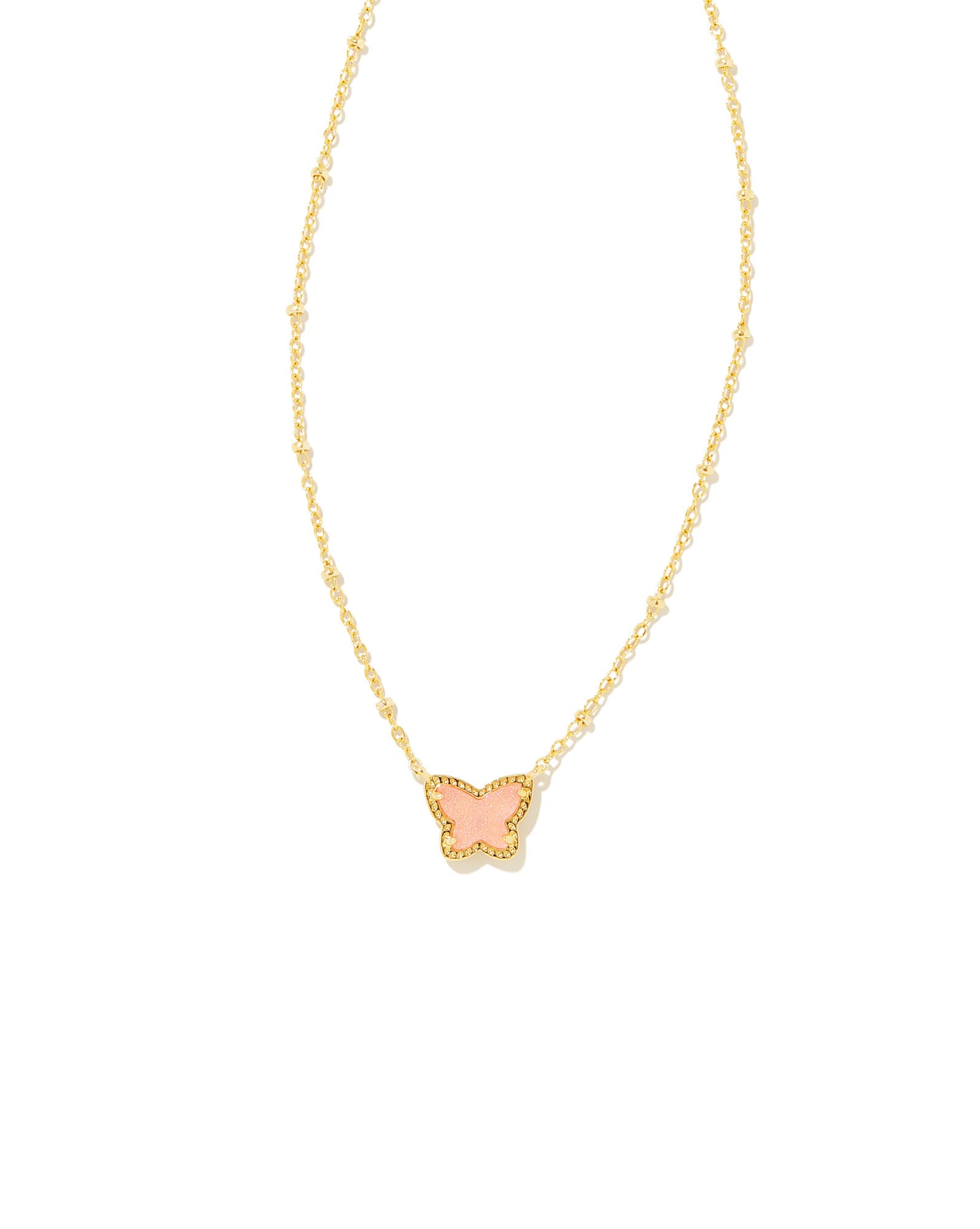 Lillia Gold Small Short Pendant Necklace in Light Pink Drusy
