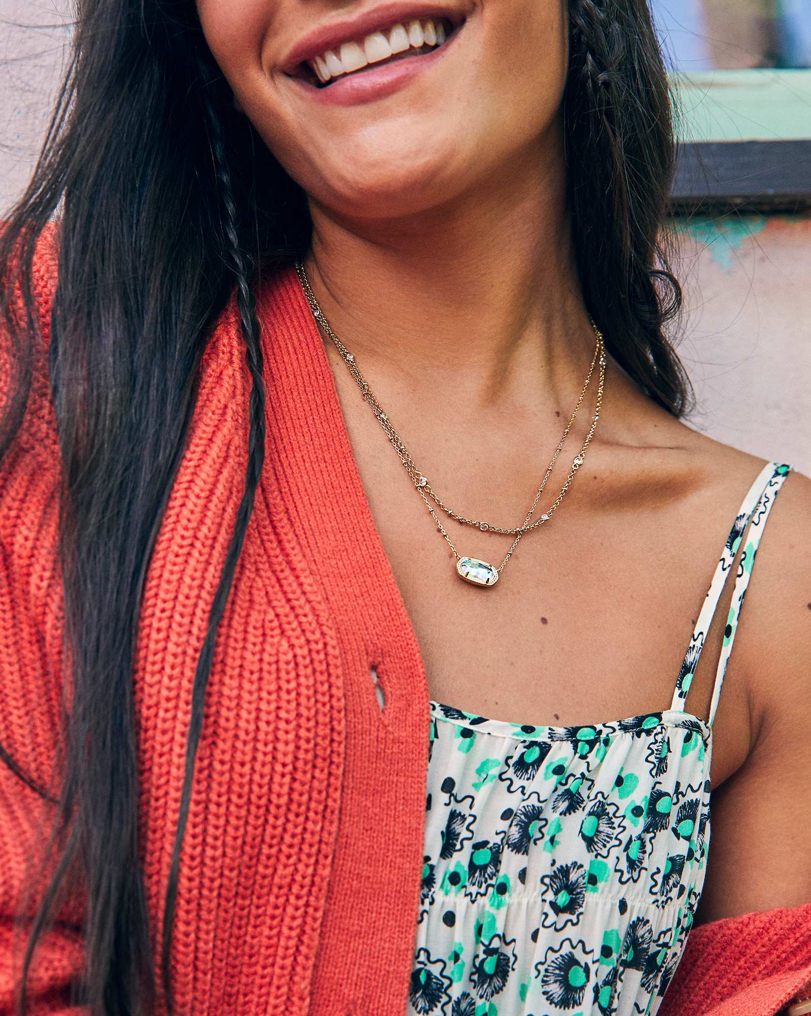 Elisa Gold Multi Strand Necklace in Dichroic Glass