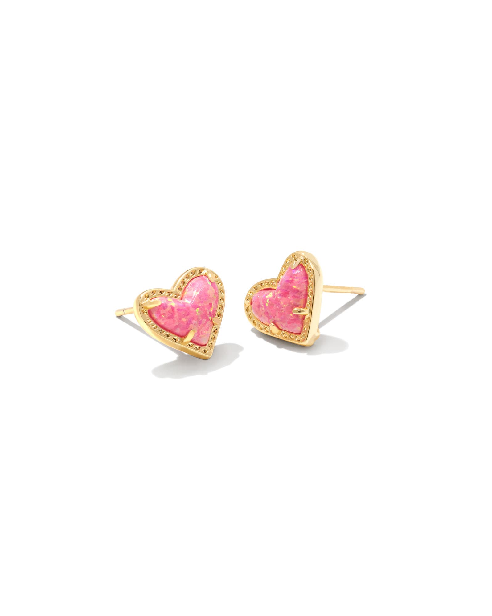 Ari Heart Gold Stud Earrings in Pink Lab Grown Opal