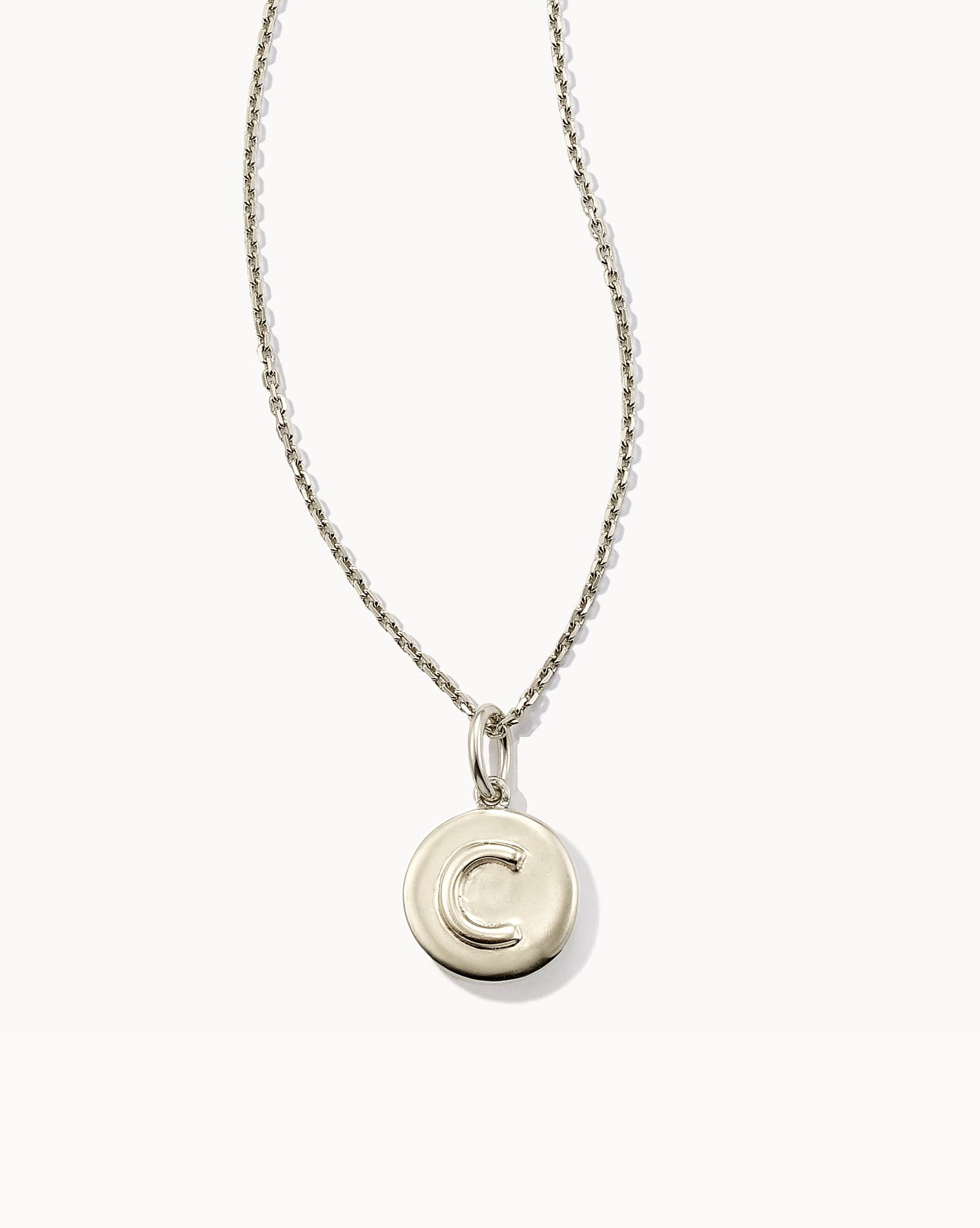 Letter C Coin Pendant Necklace in Oxidized Sterling Silver