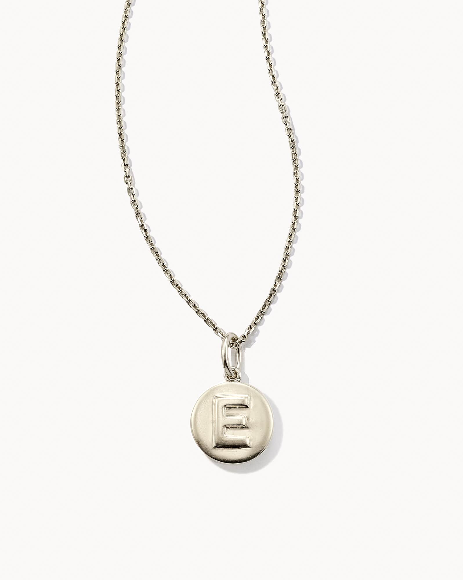 Letter E Coin Pendant Necklace in Sterling Silver