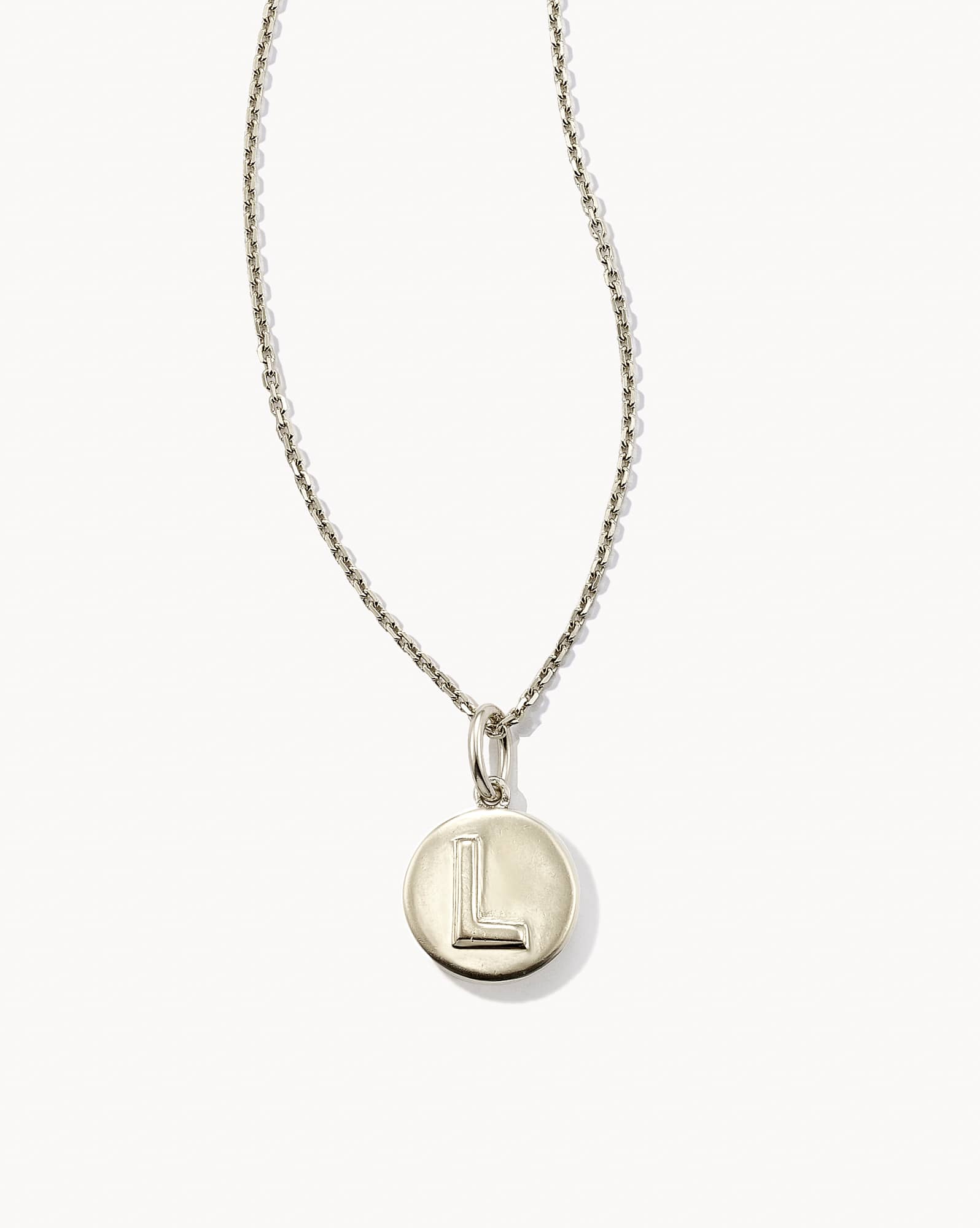 Letter L Coin Pendant Necklace in Oxidized Sterling Silver