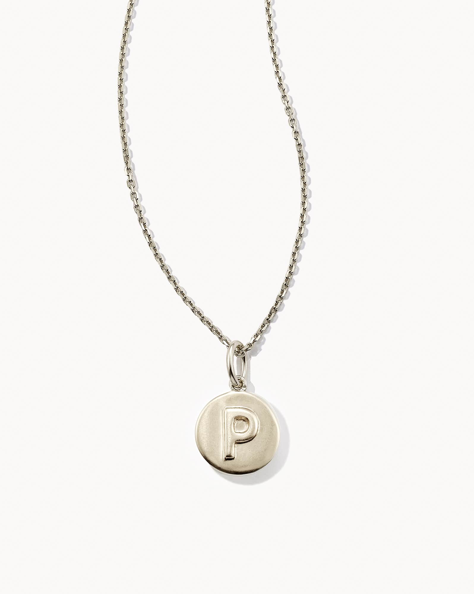 Letter P Coin Pendant Necklace in Oxidized Sterling Silver
