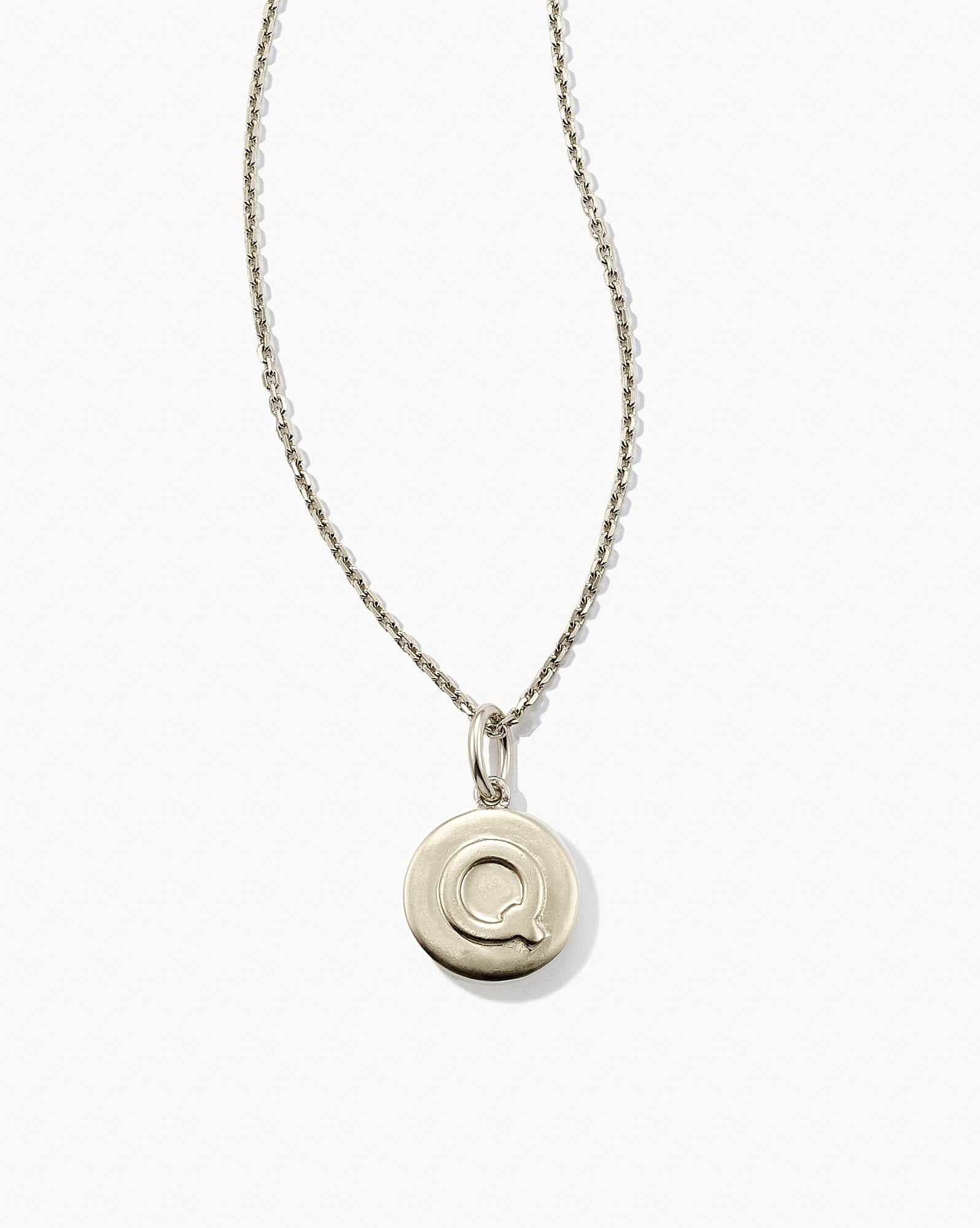 Letter Q Coin Pendant Necklace in Oxidized Sterling Silver