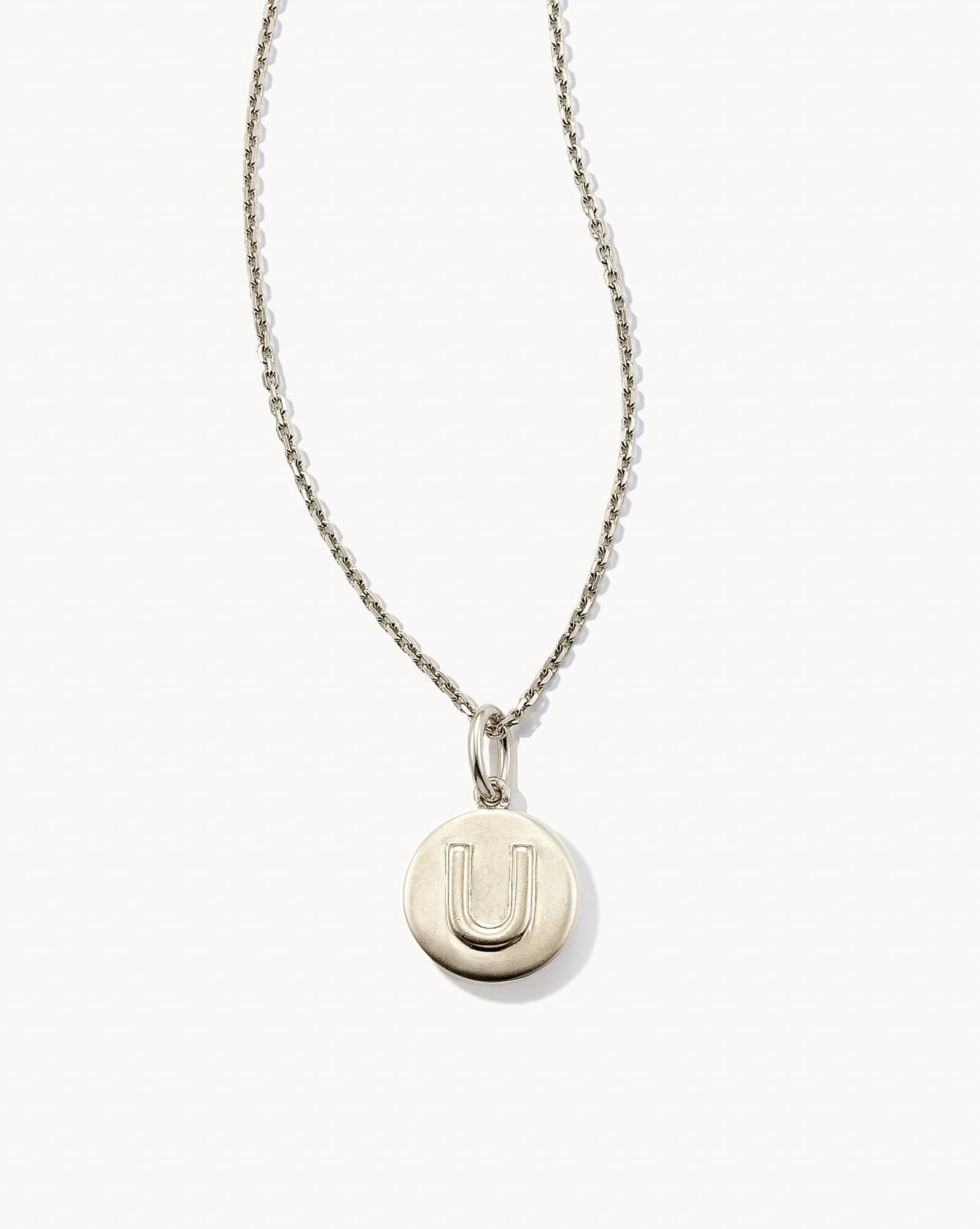 Letter U Coin Pendant Necklace in Oxidized Sterling Silver