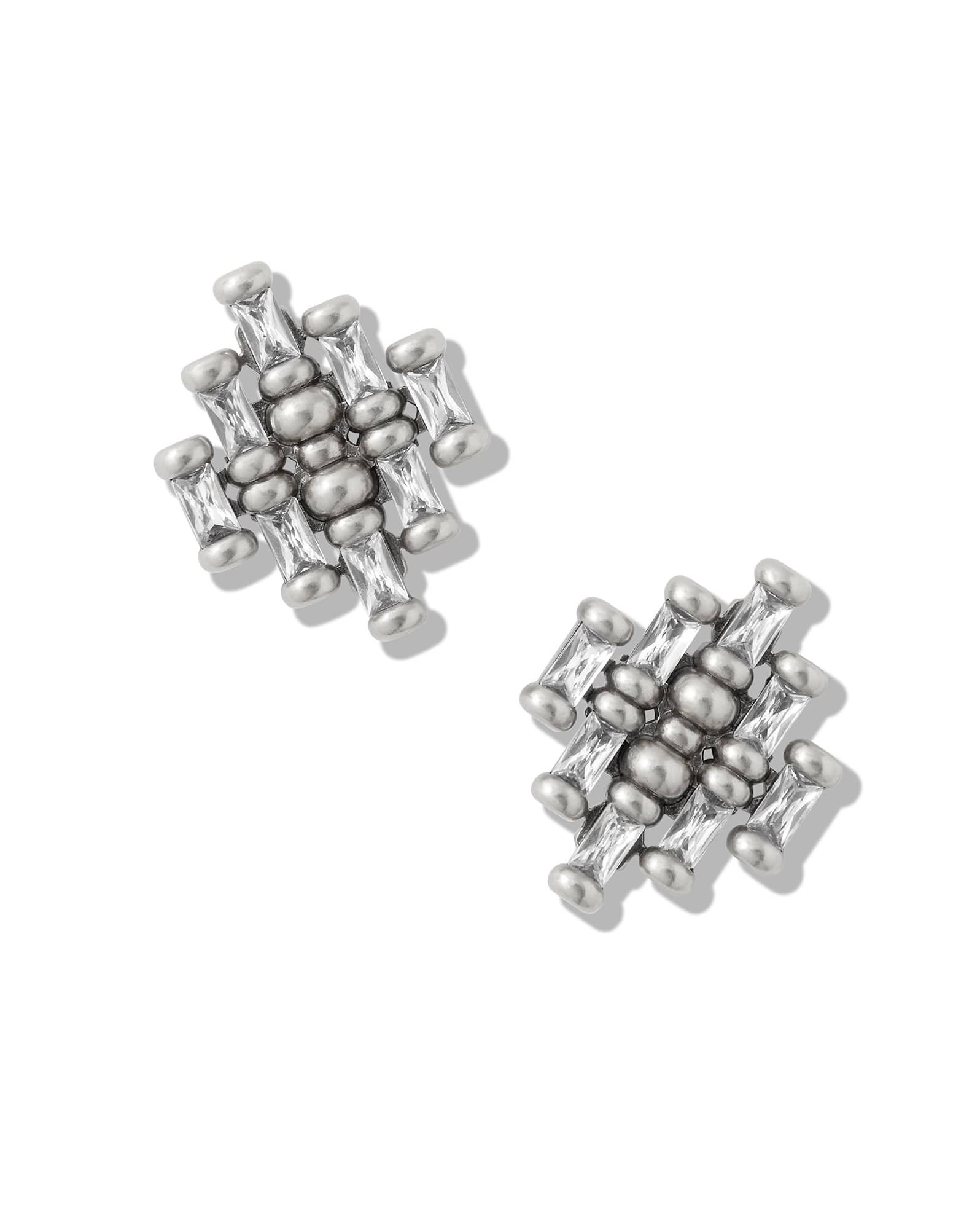 Ember Vintage Silver Crystal Stud Earrings in White Crystal