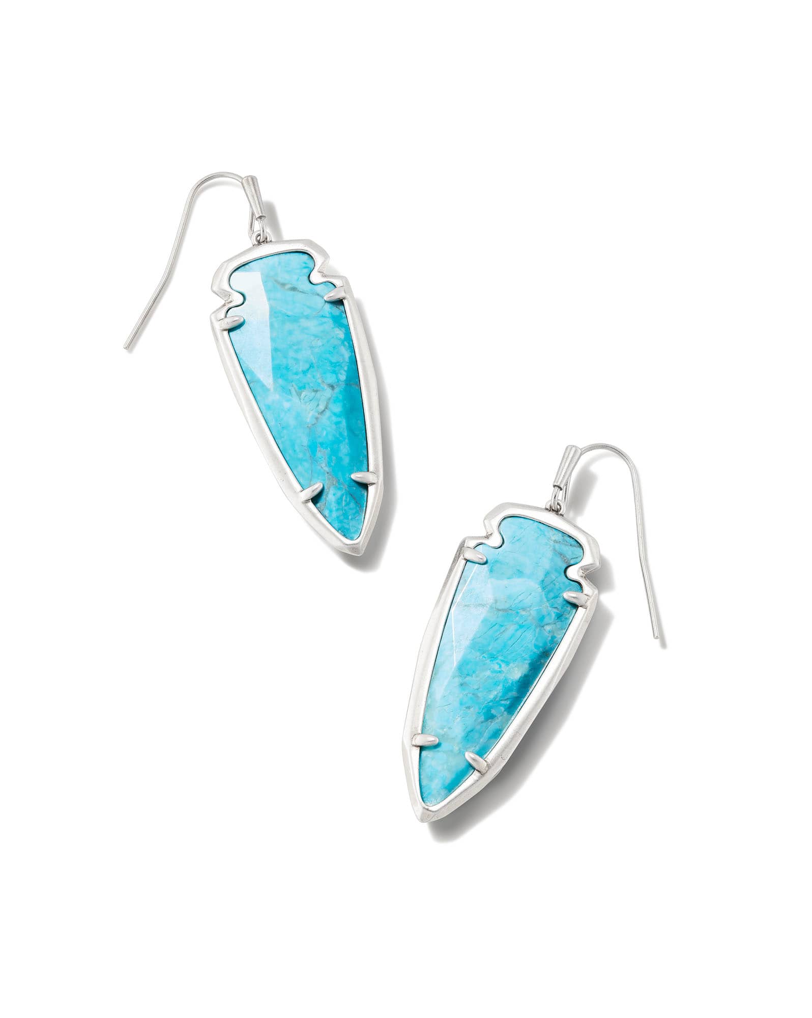 Skylar Vintage Silver Drop Earrings in Variegated Dark Teal Magnesite