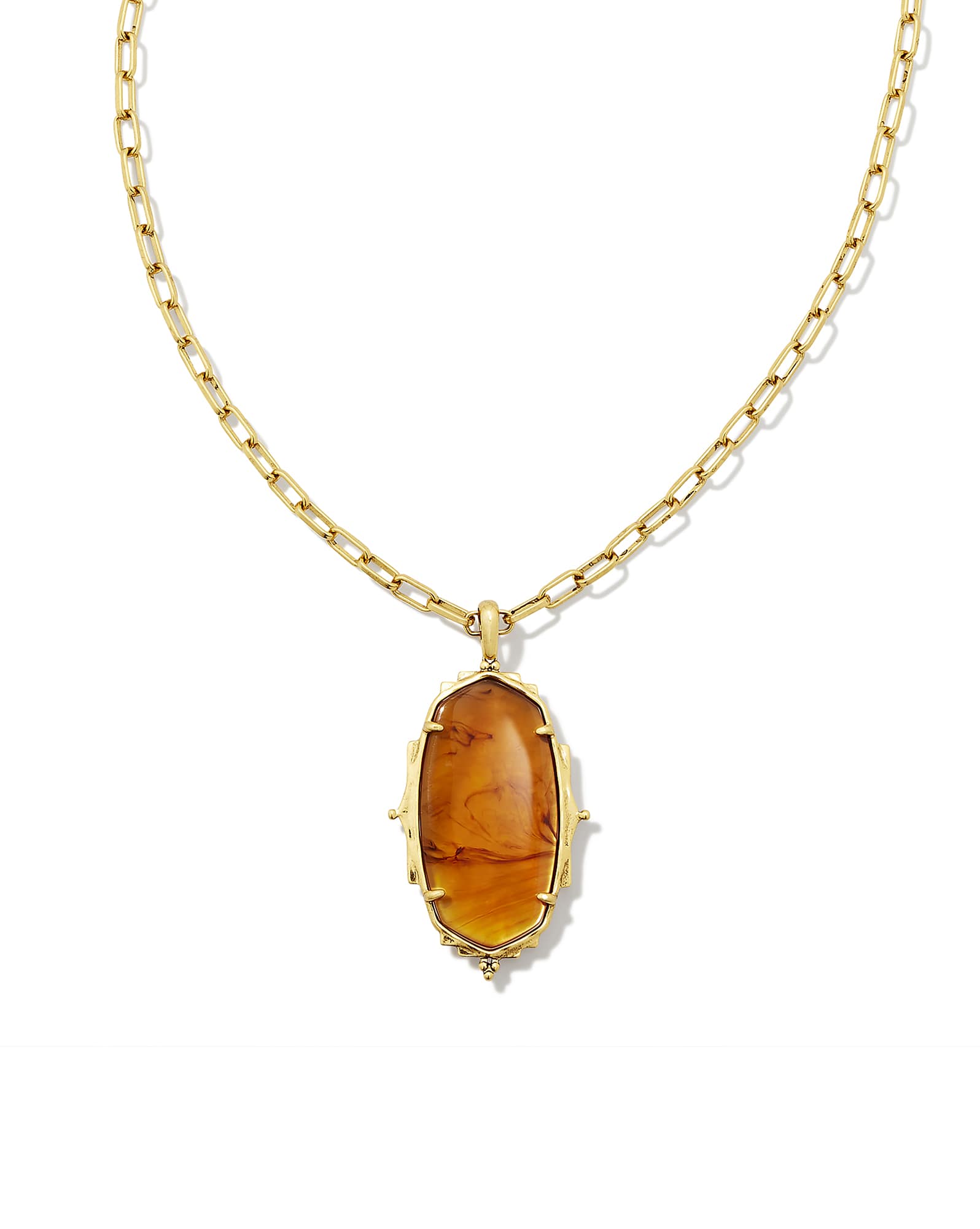 Baroque Vintage Gold Ella Long Pendant Necklace in Marbled Amber Illusion