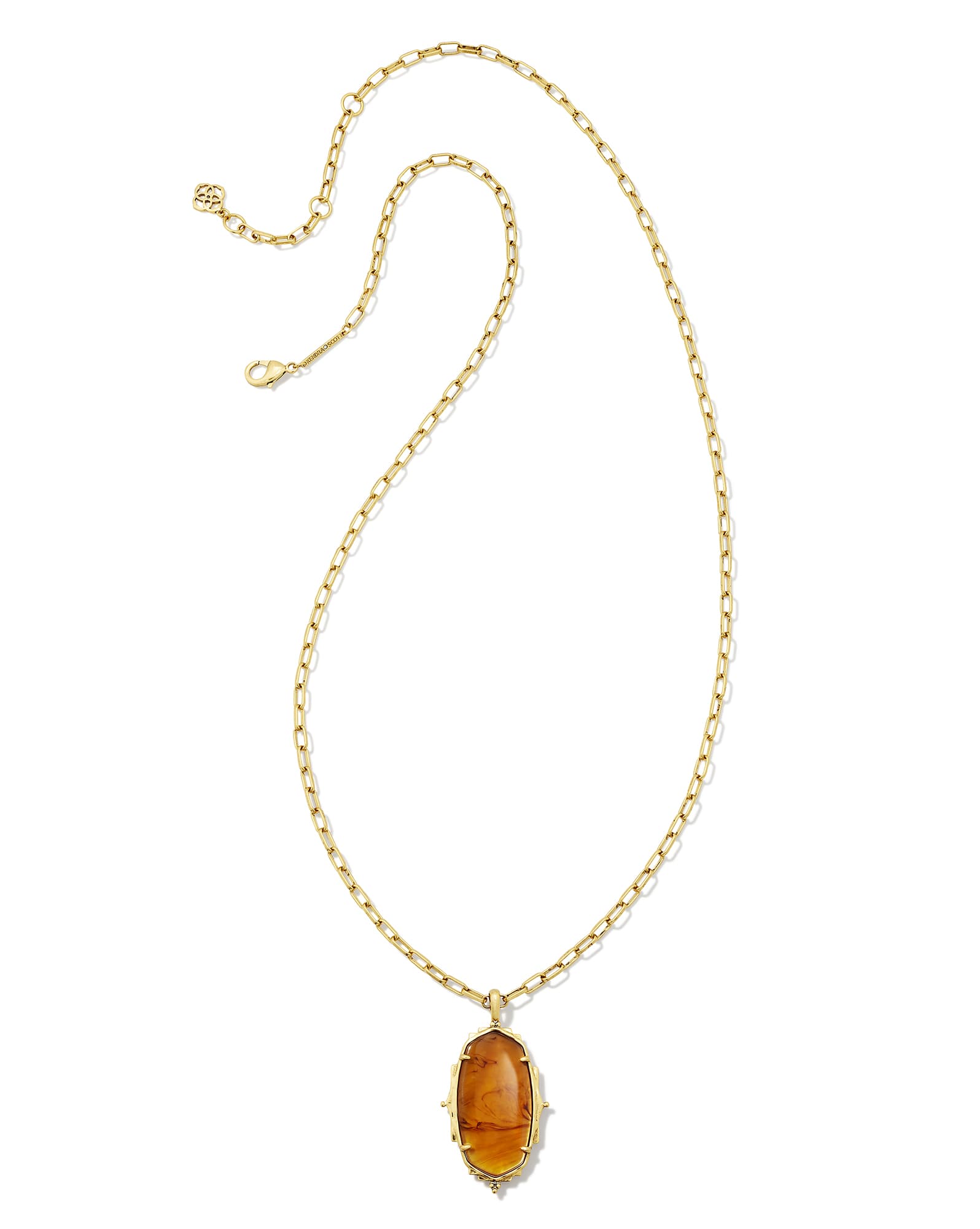 Baroque Vintage Gold Ella Long Pendant Necklace in Marbled Amber Illusion