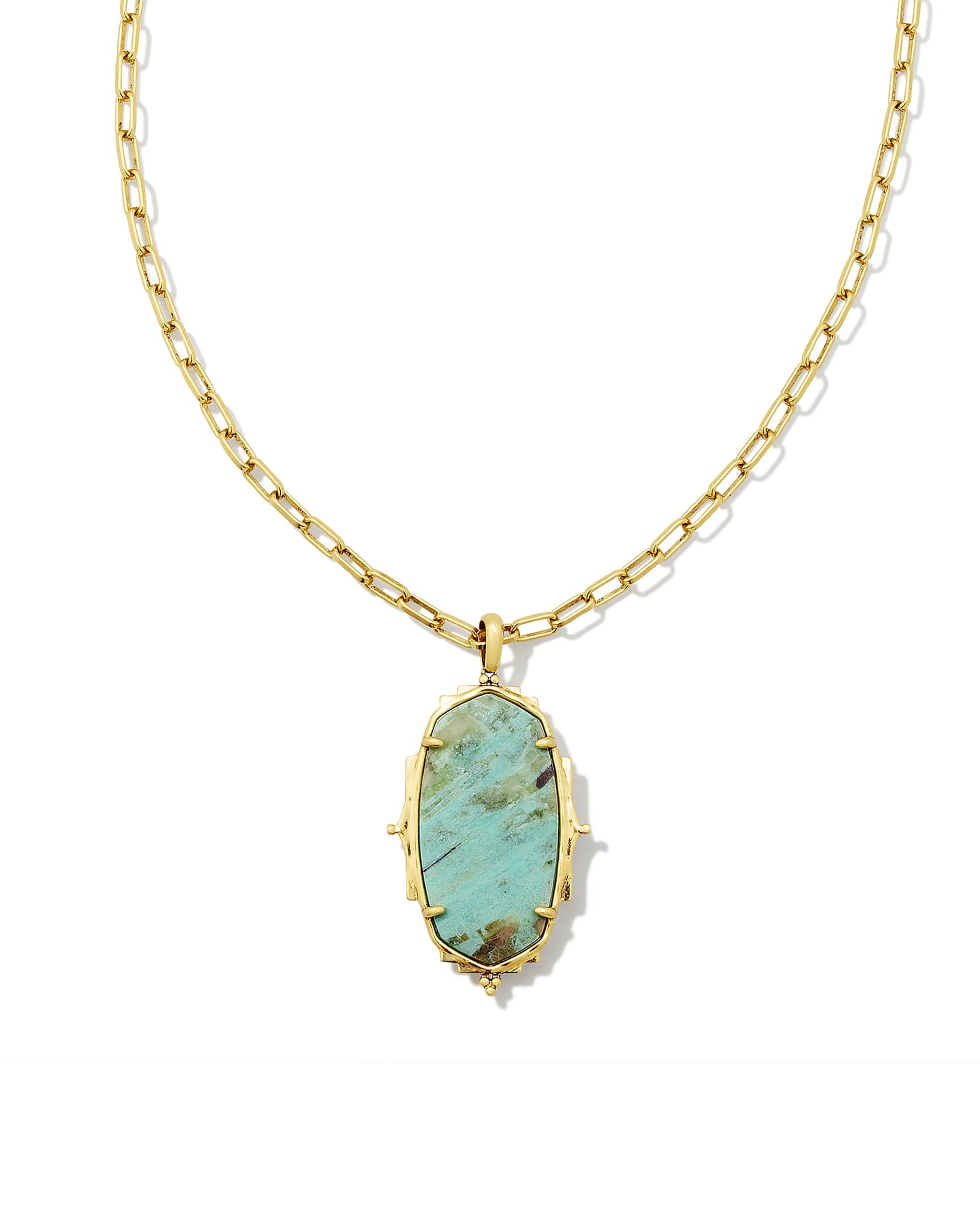 Baroque Vintage Gold Ella Long Pendant Necklace in Sea Green Chrysocolla
