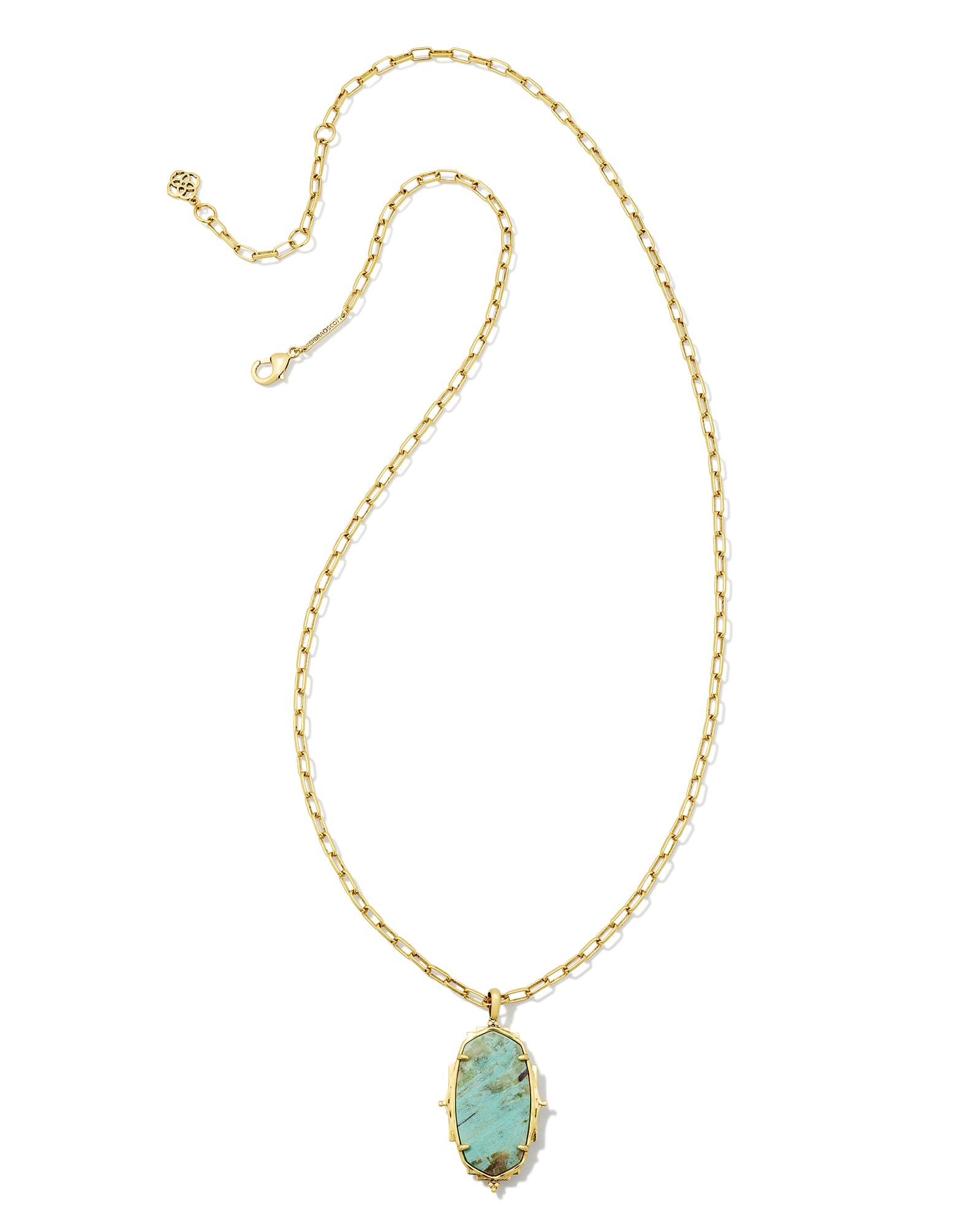 Baroque Vintage Gold Ella Long Pendant Necklace in Sea Green Chrysocolla