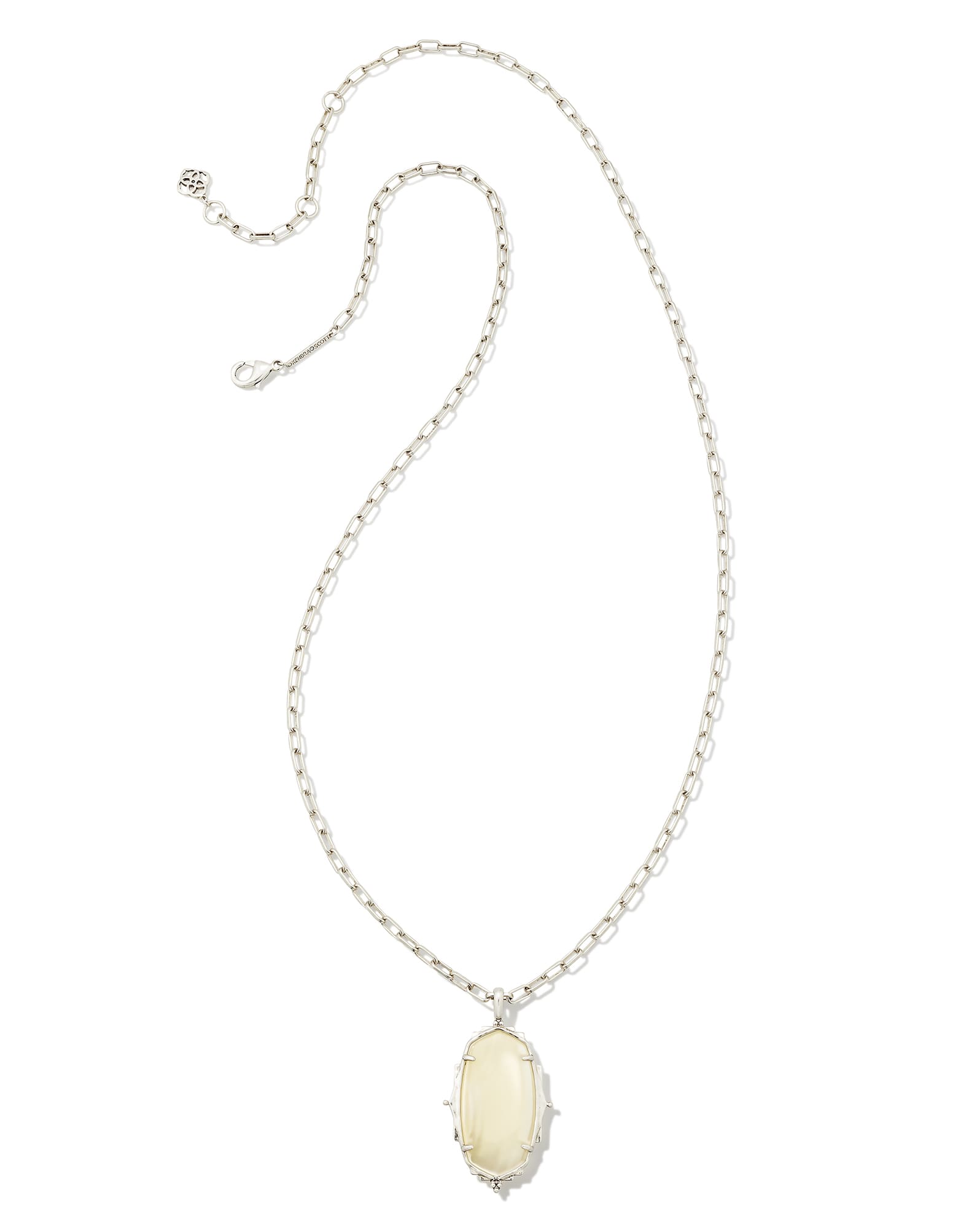 Baroque Vintage Silver Ella Long Pendant Necklace in Natural Mother-of-Pearl