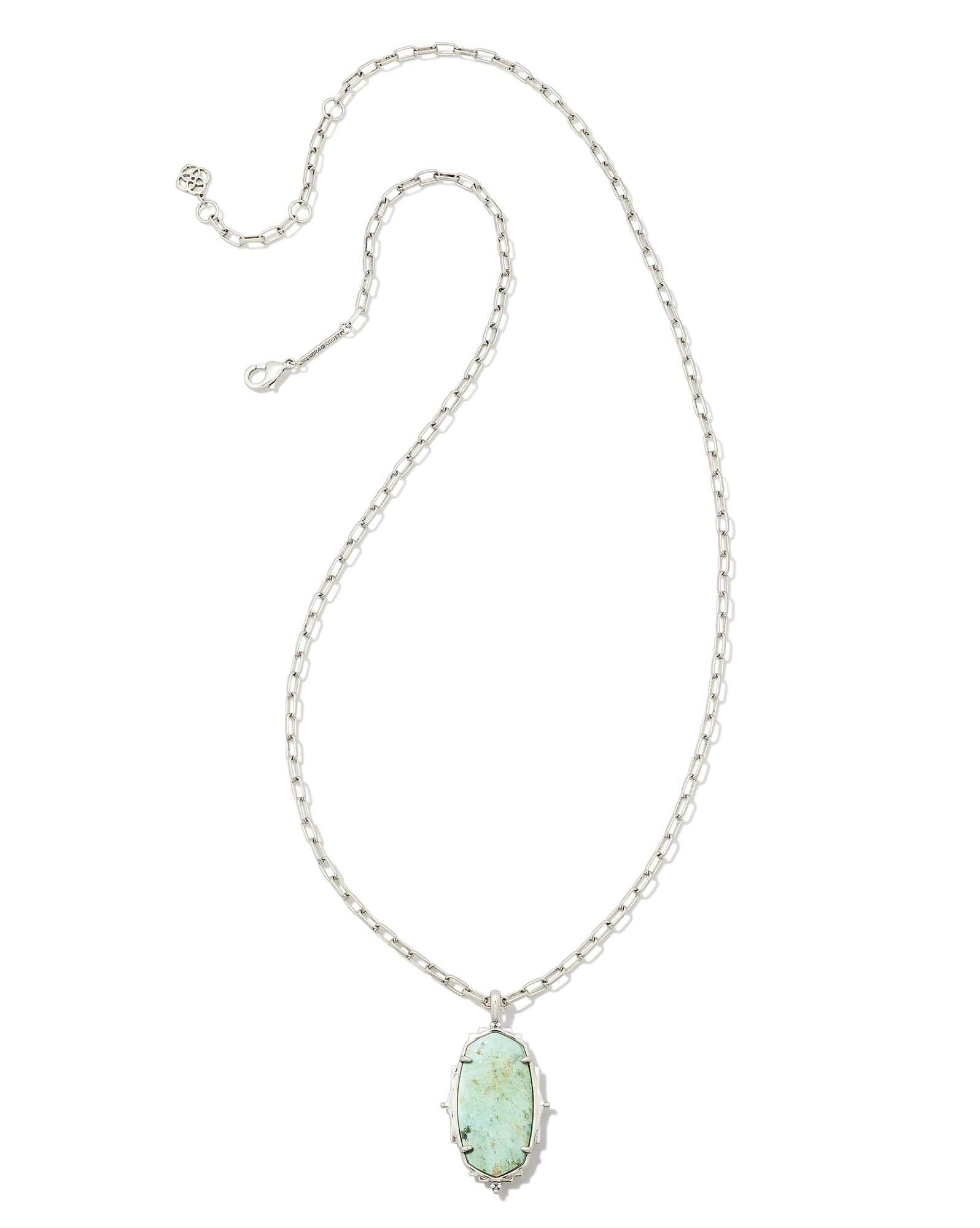 Baroque Vintage Silver Ella Long Pendant Necklace in Sea Green Chrysocolla