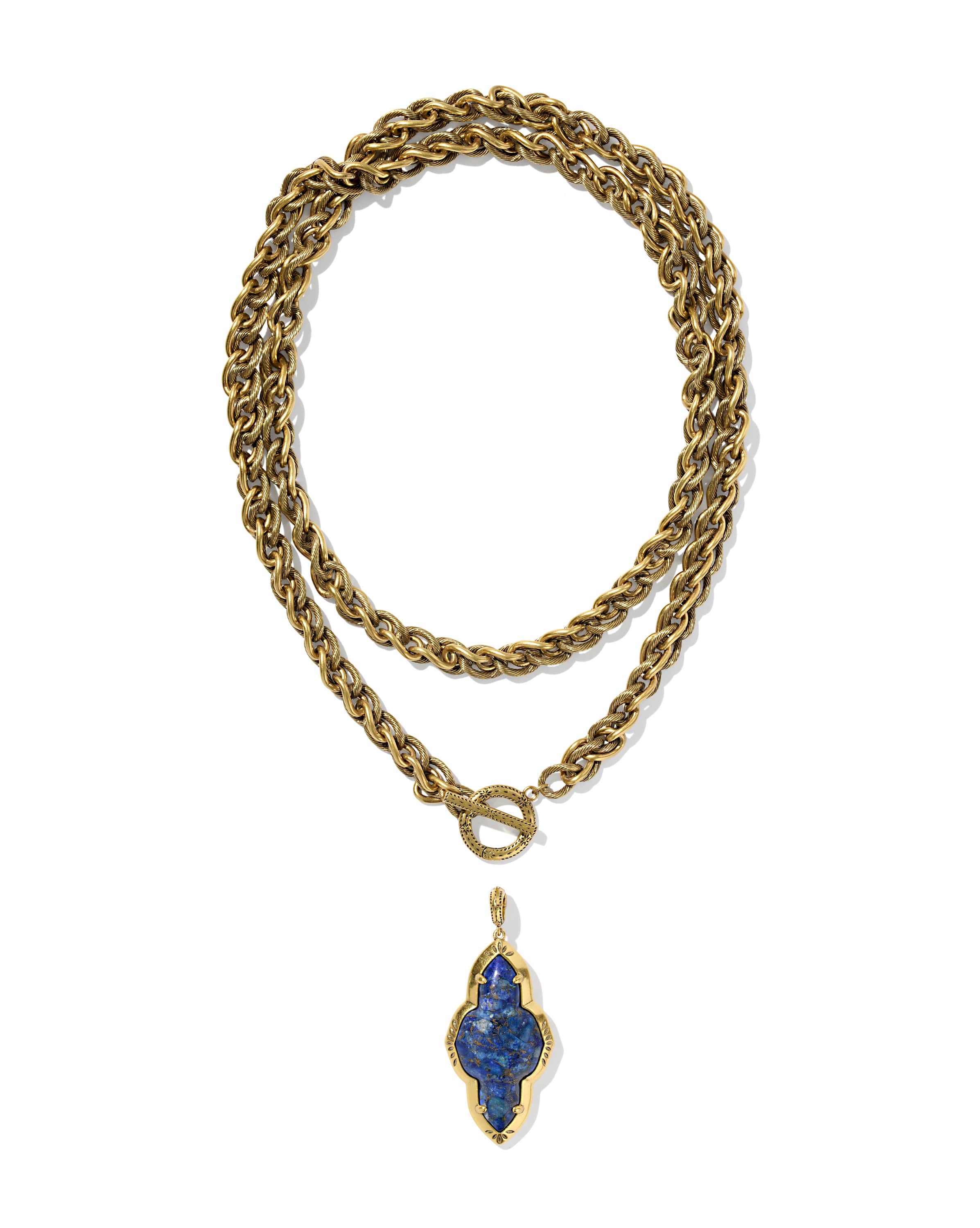 Abbie Vintage Gold Etch Frame Large Long Pendant Necklace