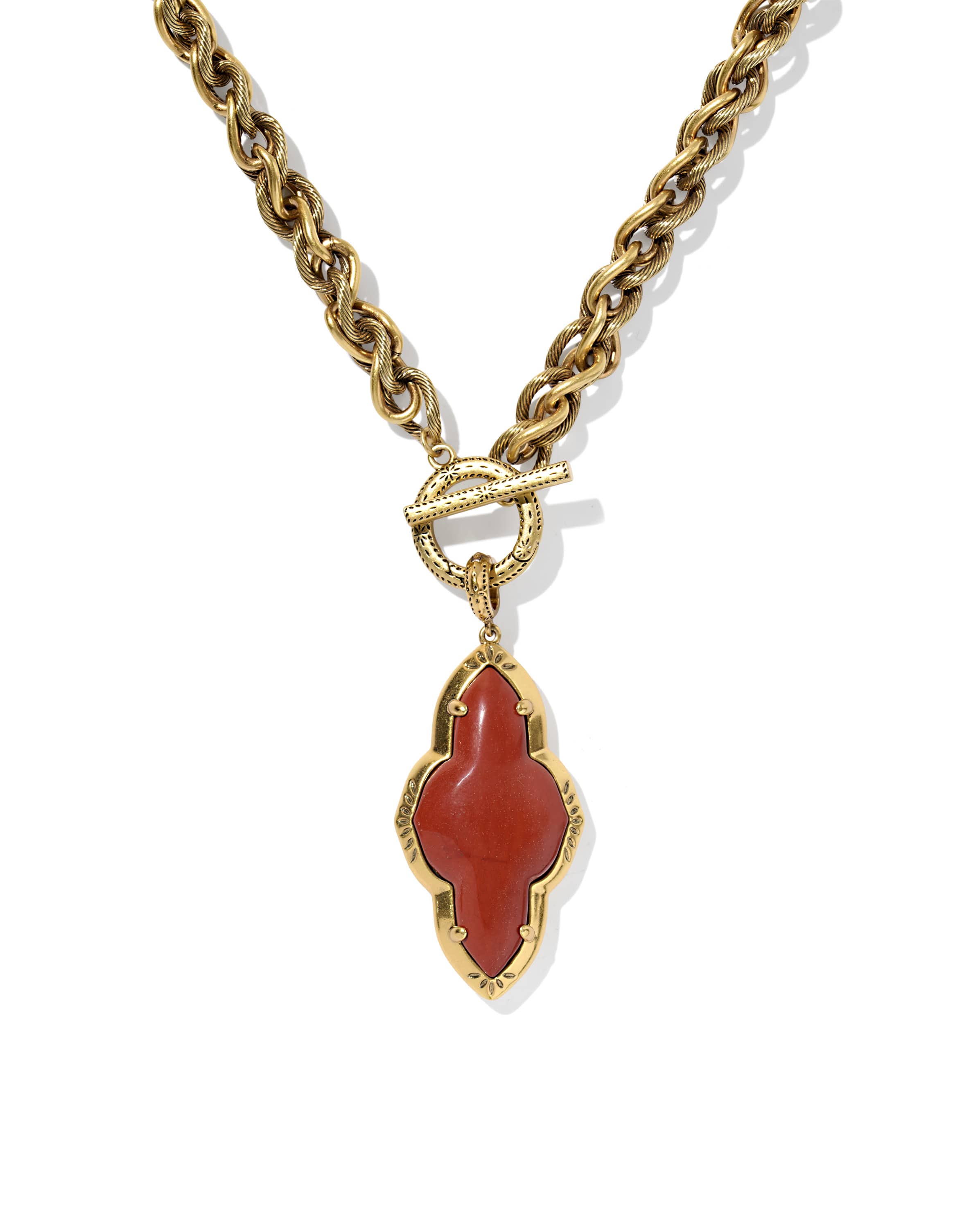 Abbie Vintage Gold Etch Frame Large Long Pendant Necklace