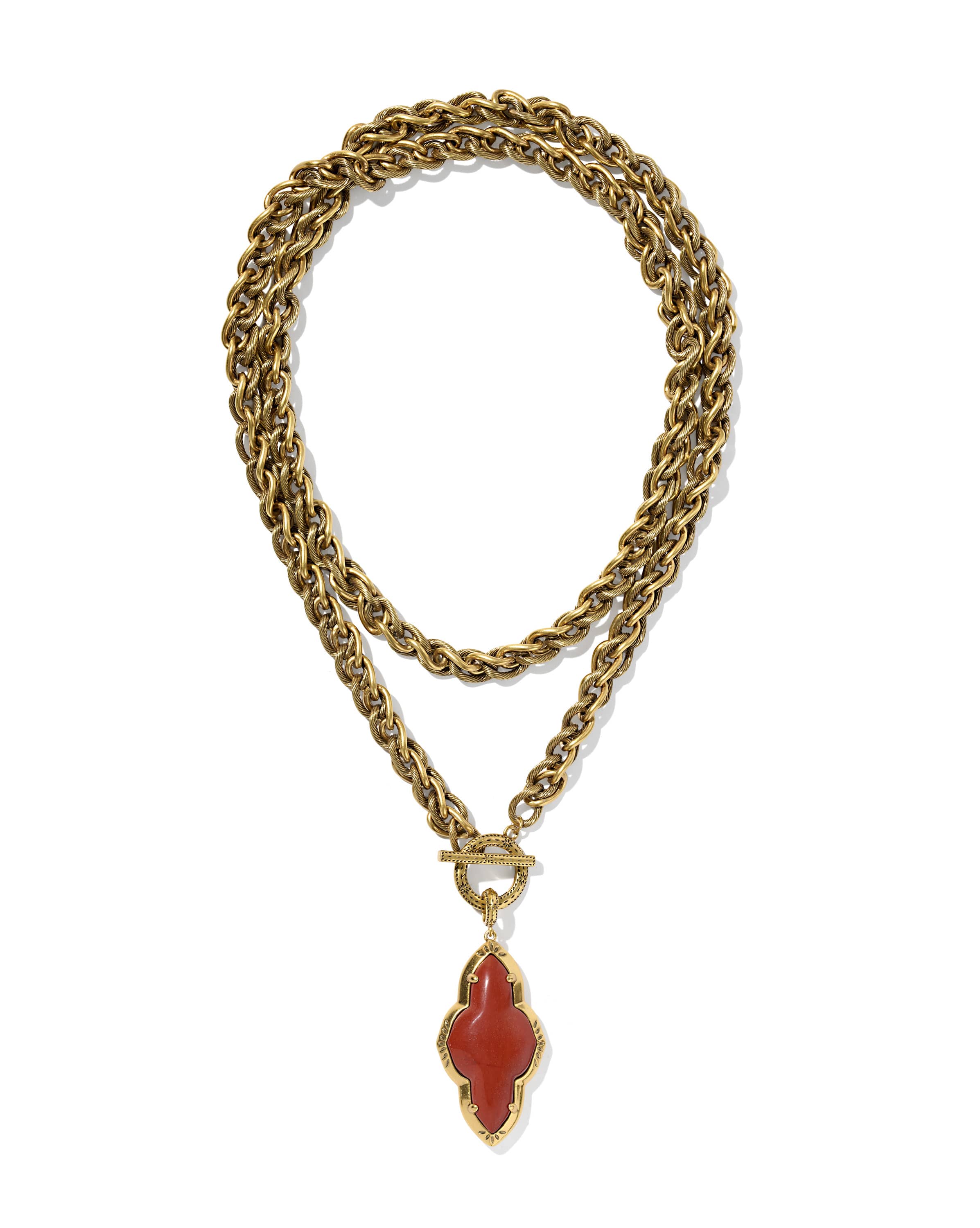 Abbie Vintage Gold Etch Frame Large Long Pendant Necklace