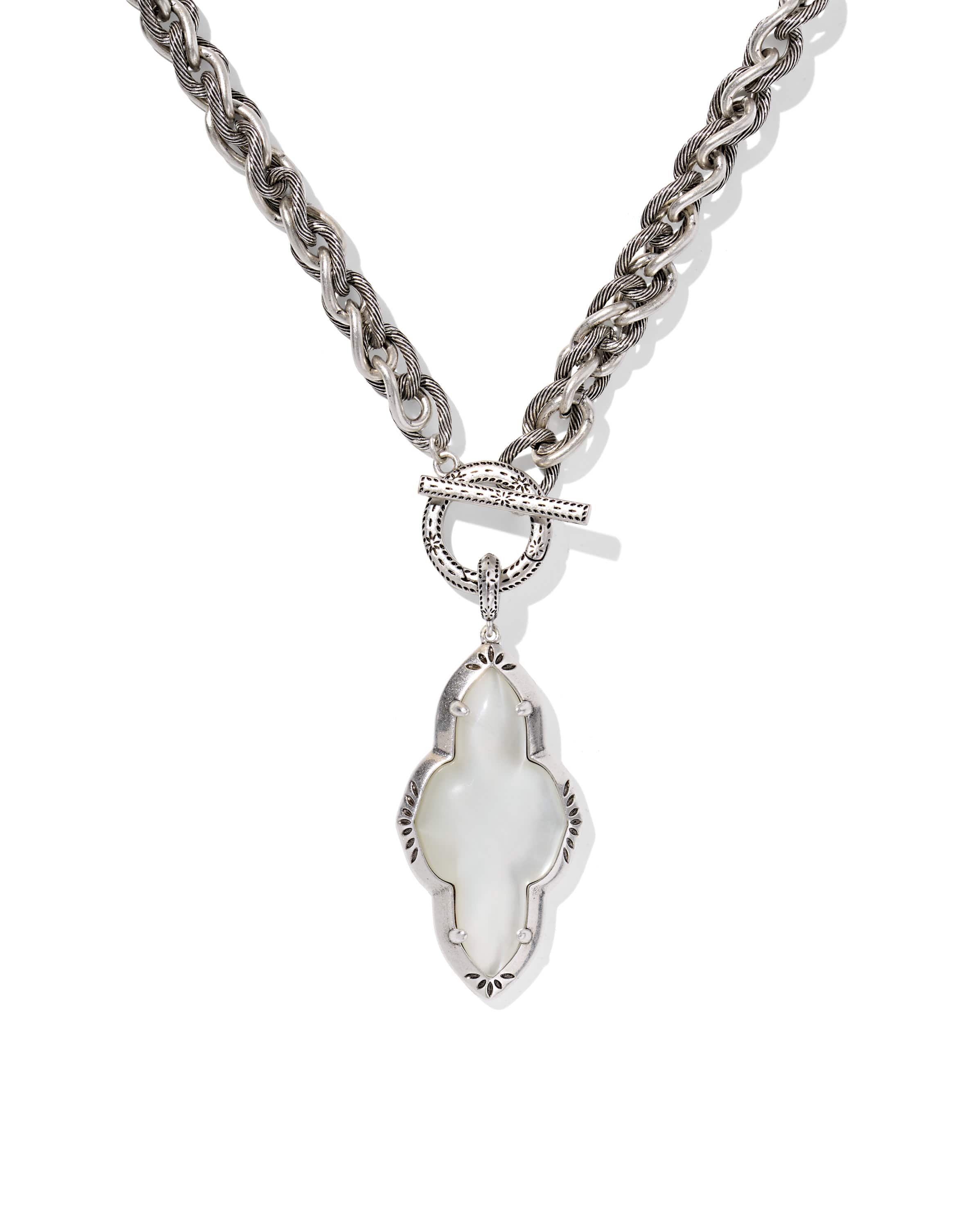 Abbie Vintage Silver Etch Frame Large Long Pendant Necklace