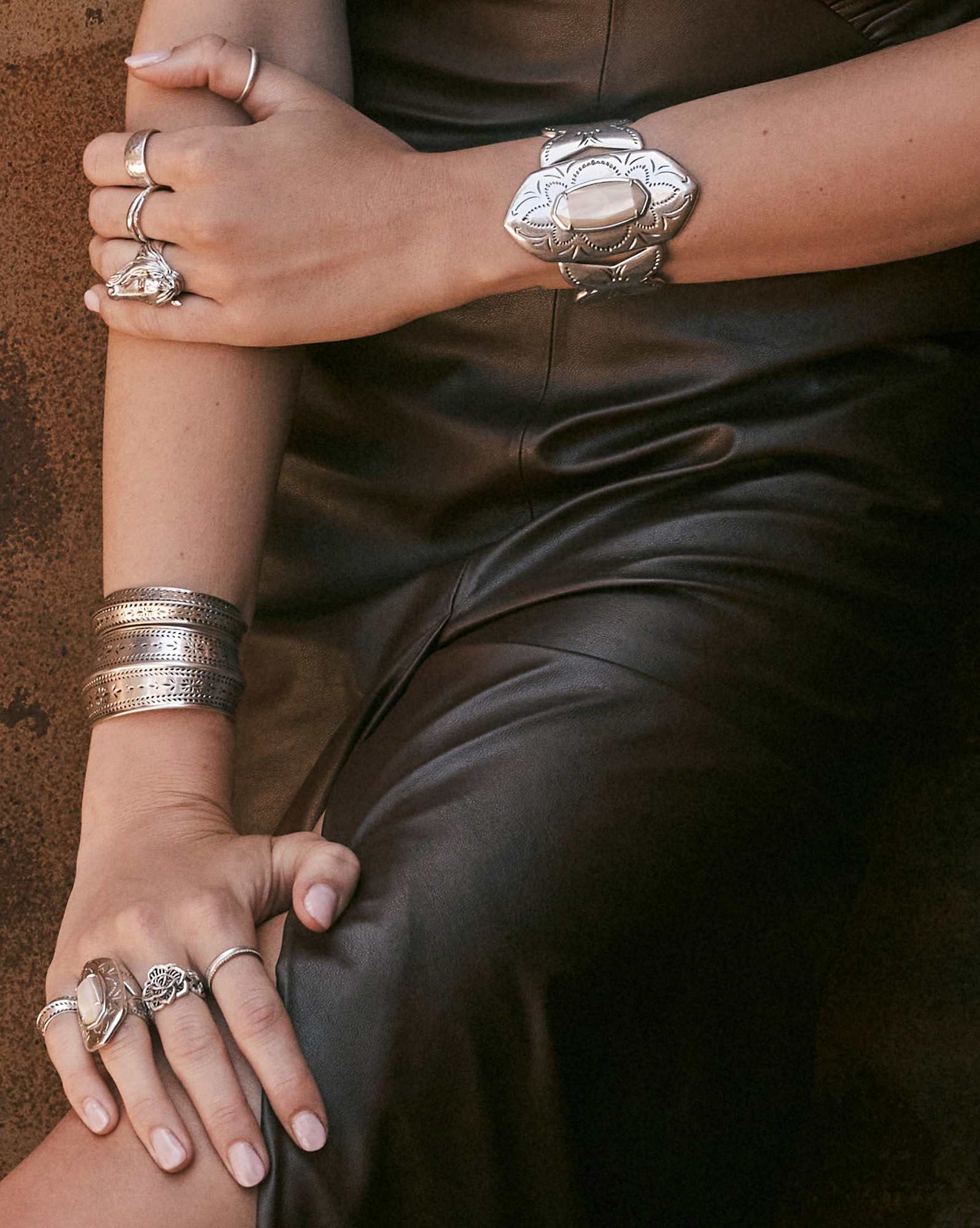 Keziah Vintage Silver Etch Statement Cuff Bracelet