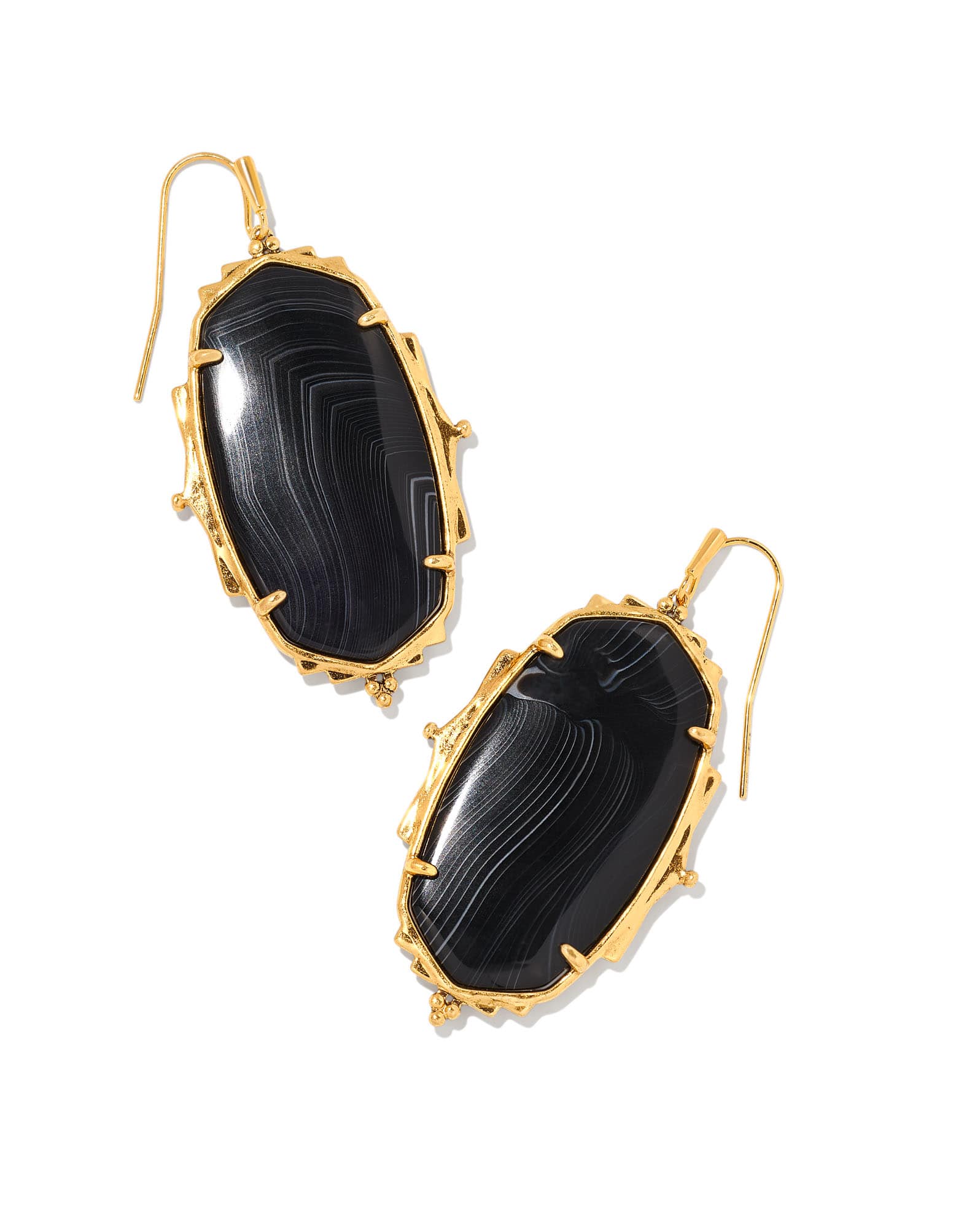 Baroque Ella Vintage Gold Drop Earrings in Black Banded Agate