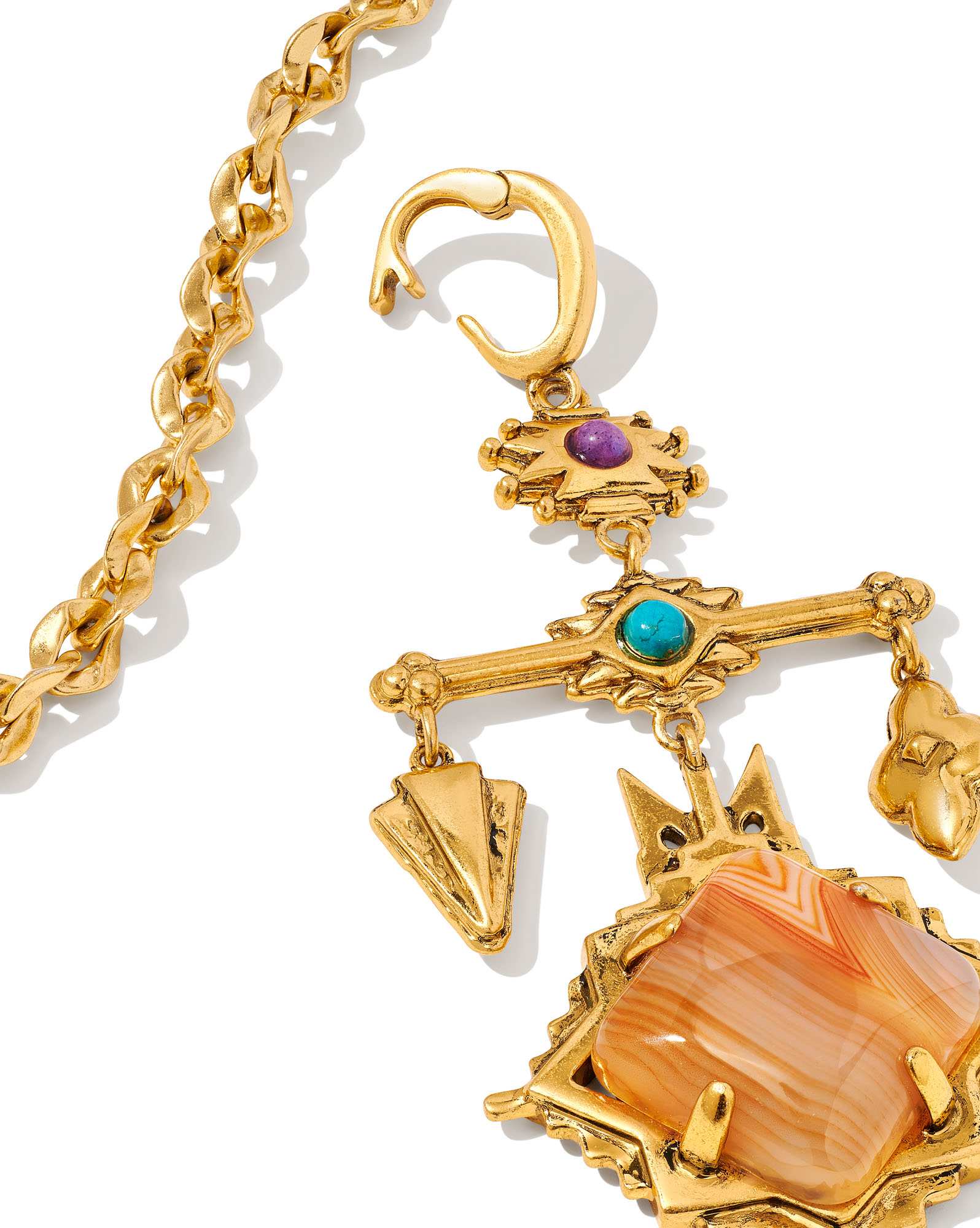 Cass Large Long Pendant Necklace in Vintage Gold